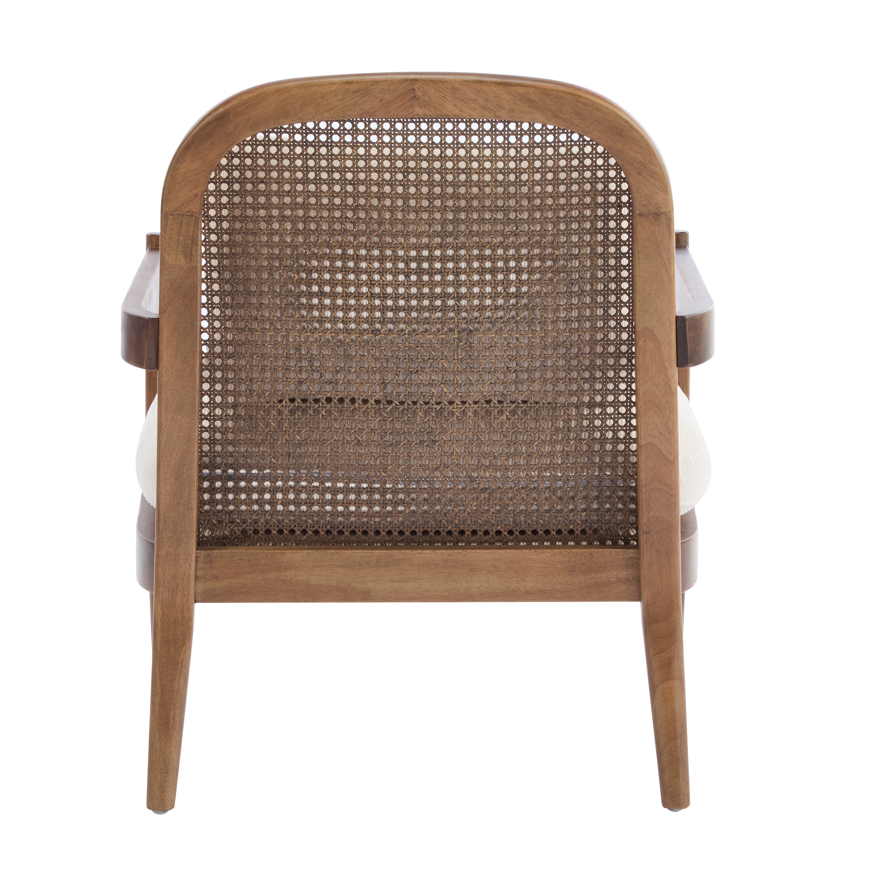 [Set of 2] 26.6' Mid-Century Modern Accent Chair with Light Brown Finish Solid Wood Frame and Rattan Backrest, Beige Cushion with Striped Fabric, Comfy Armchairs for Living Room, Bedroom, Reading Nook