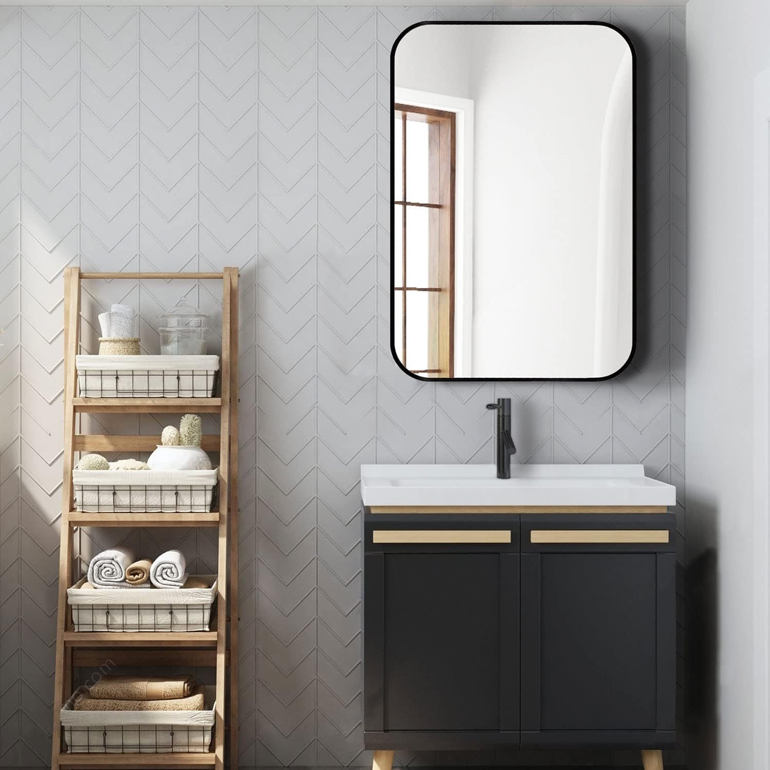 Black 24x36 INCH Metal Rectangle Barhroom mirror