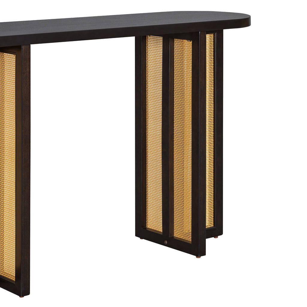 TREXM Farmhouse Rattan Console Table Entryway Table, Narrow Console Table with Storage, Hallway Table for Living Room, Entrance (Espresso)