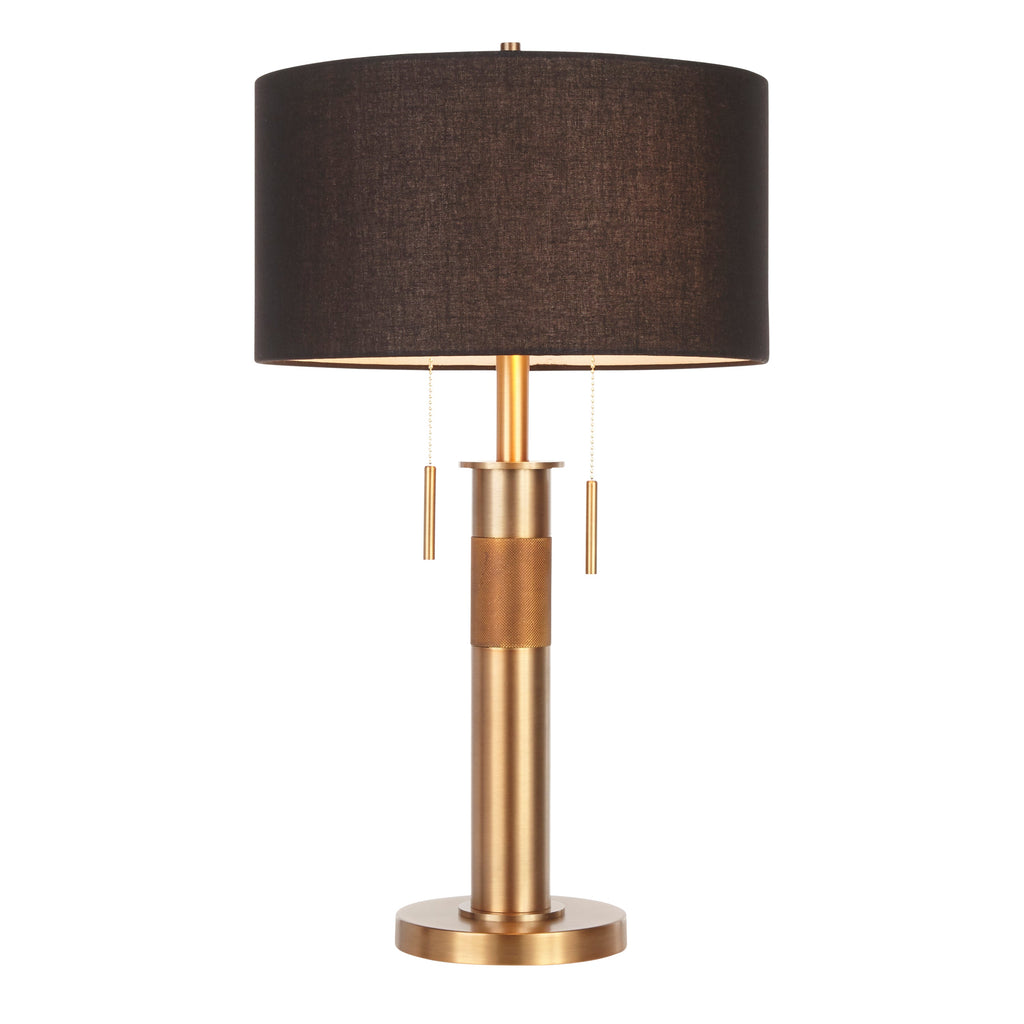 Trophy Industrial Table Lamp in Antique Brass with Black Linen Shade by LumiSource
