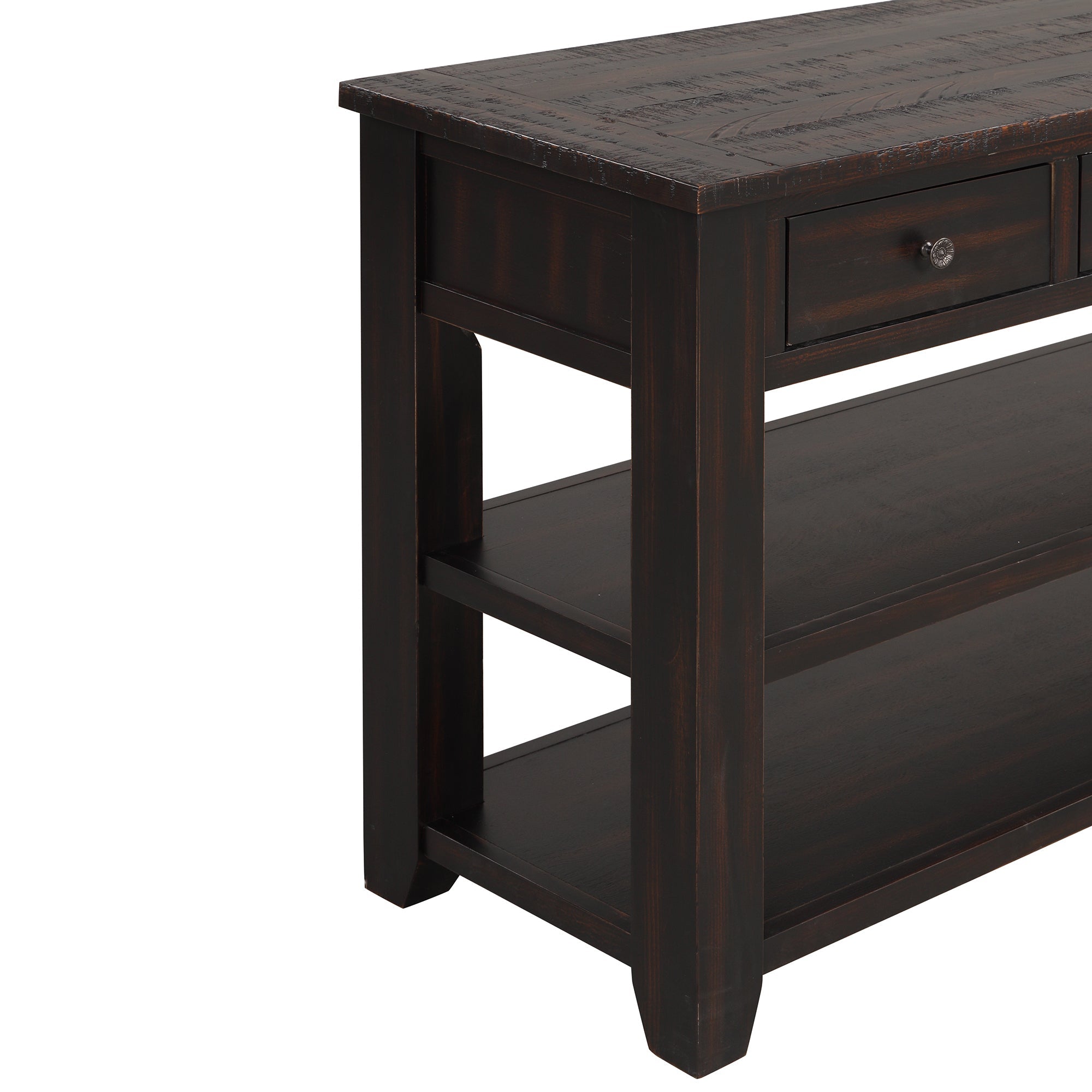 48'' Solid Pine Wood Top Console Table, Modern Entryway Sofa Side Table with 3 Storage Drawers and 2 Shelves. Easy to Assemble ( Black)