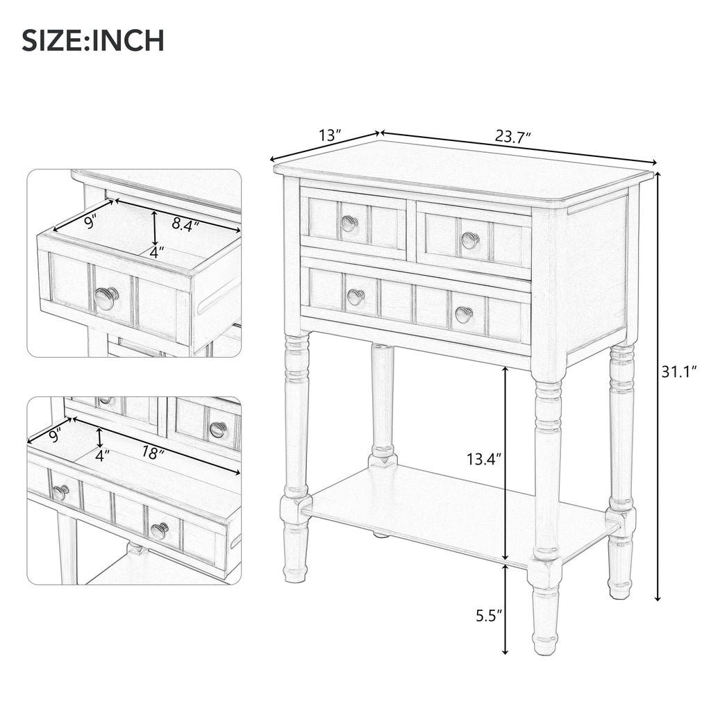 TREXM Narrow Console Table, Slim Sofa Table with Three Storage Drawers and Bottom Shelf for Living Room, Easy Assembly (Retro Blue)