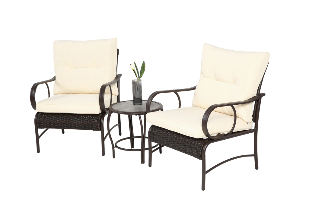 3 Pieces Patio Set Outdoor Wicker Furniture Sets Modern Rattan Chair Conversation Sets with Coffee Table