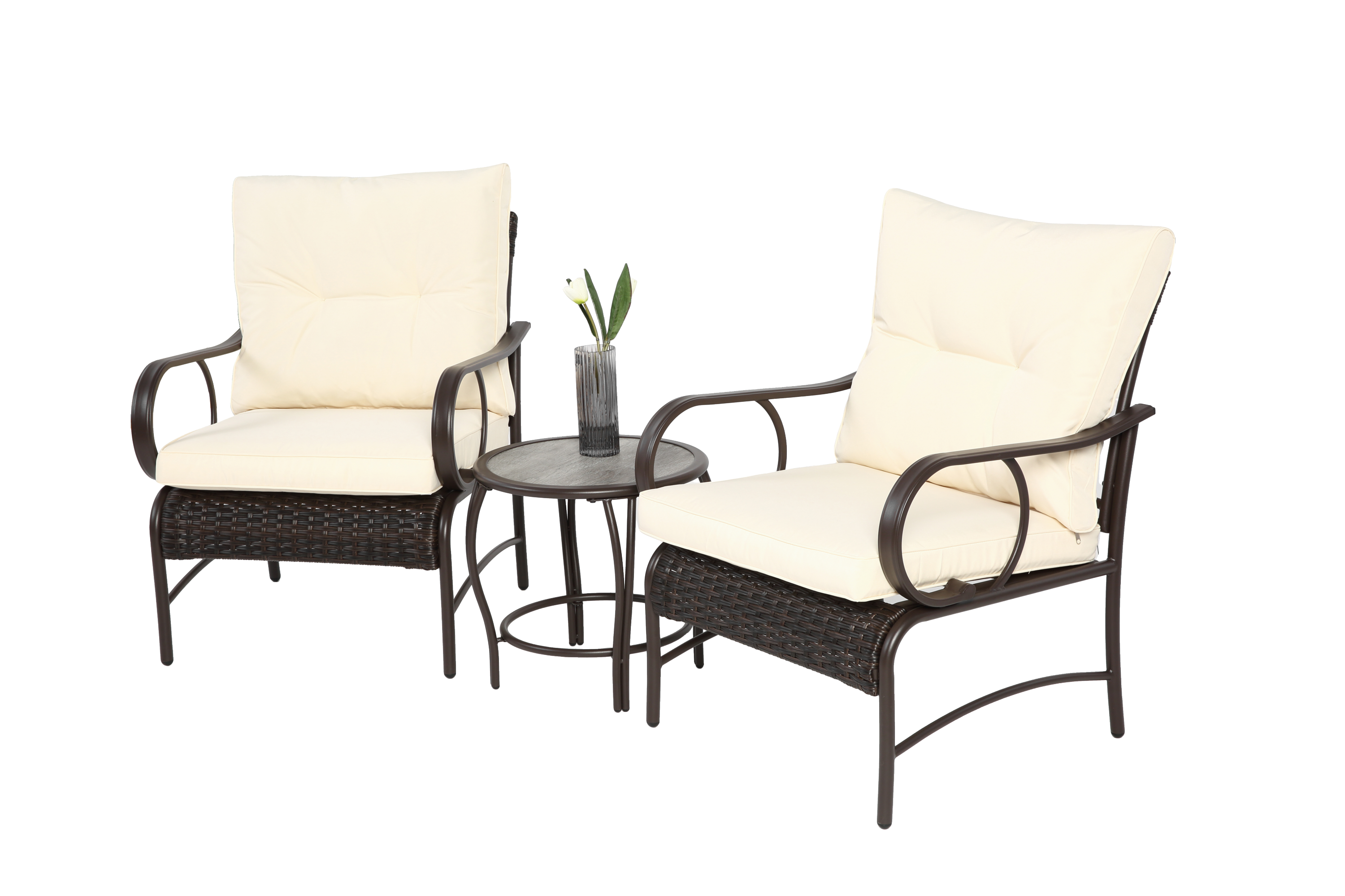 3 Pieces Patio Set Outdoor Wicker Furniture Sets Modern Rattan Chair Conversation Sets with Coffee Table
