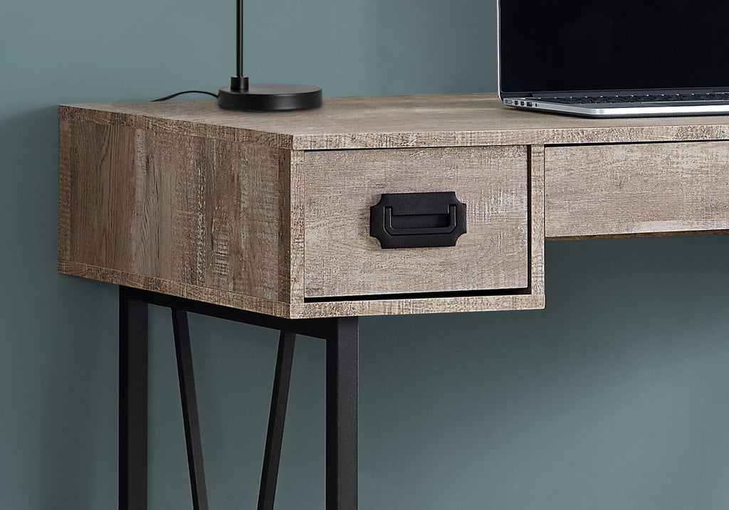Computer Desk, Home Office, Laptop, Storage Drawers, 48'l, Work, Beige Laminate, Black Metal, Transitional