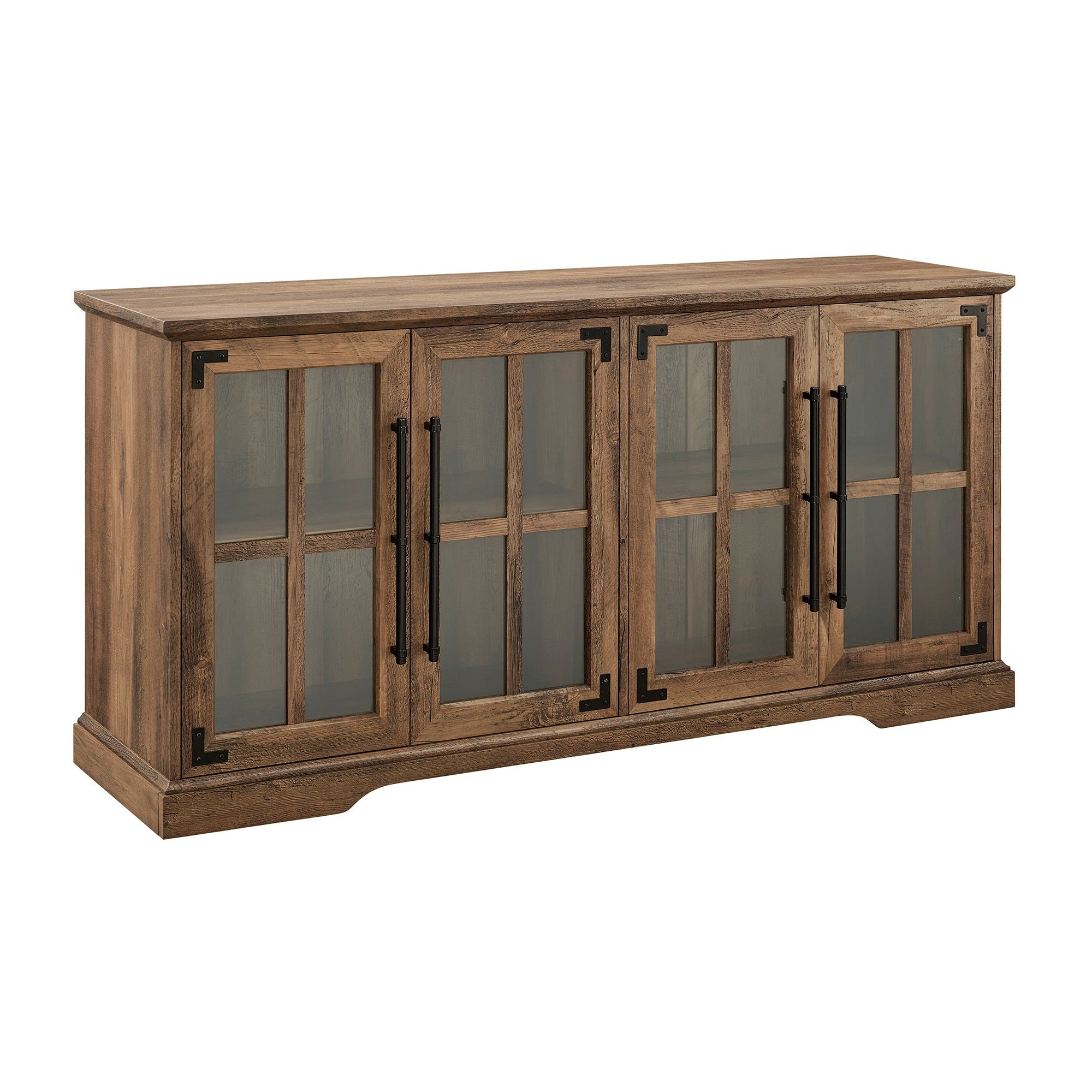 Modern Farmhouse Windowpane Glass-Door TV Stand for TVs up to 65' - Rustic Oak Finish - MDF Construction