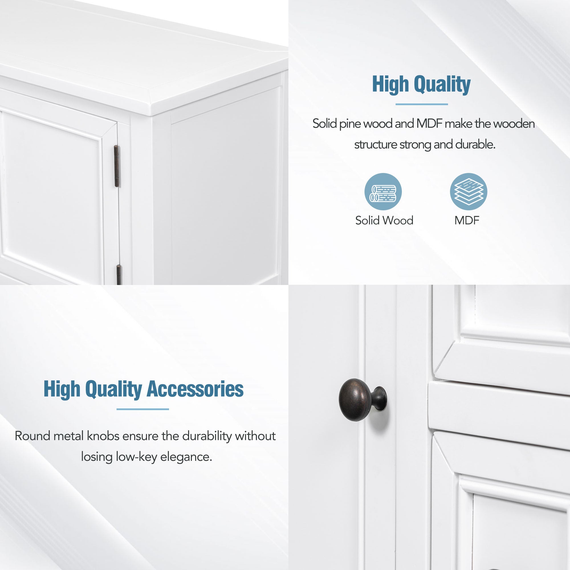TREXM Cambridge Series  Ample Storage Vintage Console Table with Four Small Drawers and Bottom Shelf for Living Rooms, Entrances and Kitchens (White, OLD SKU: WF190263AAA)