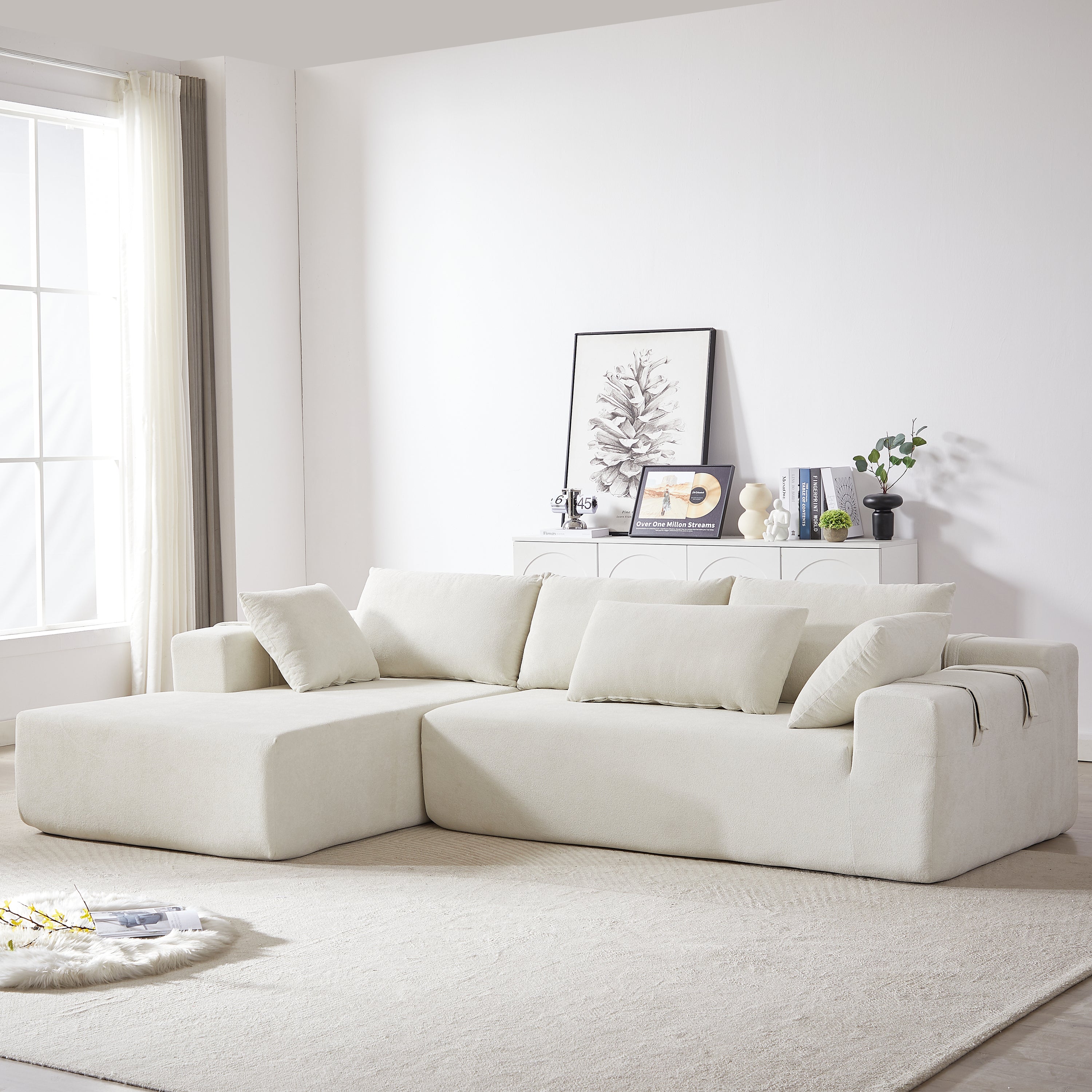 Modern Chenille Upholstered Sectional Sofa Couch Set,Modular 108' L Shaped Sectional Living Room Sofa Set With 6 Pillows,Free Combination Sofa Couch for Living Room,Bedroom(Left Chaise)