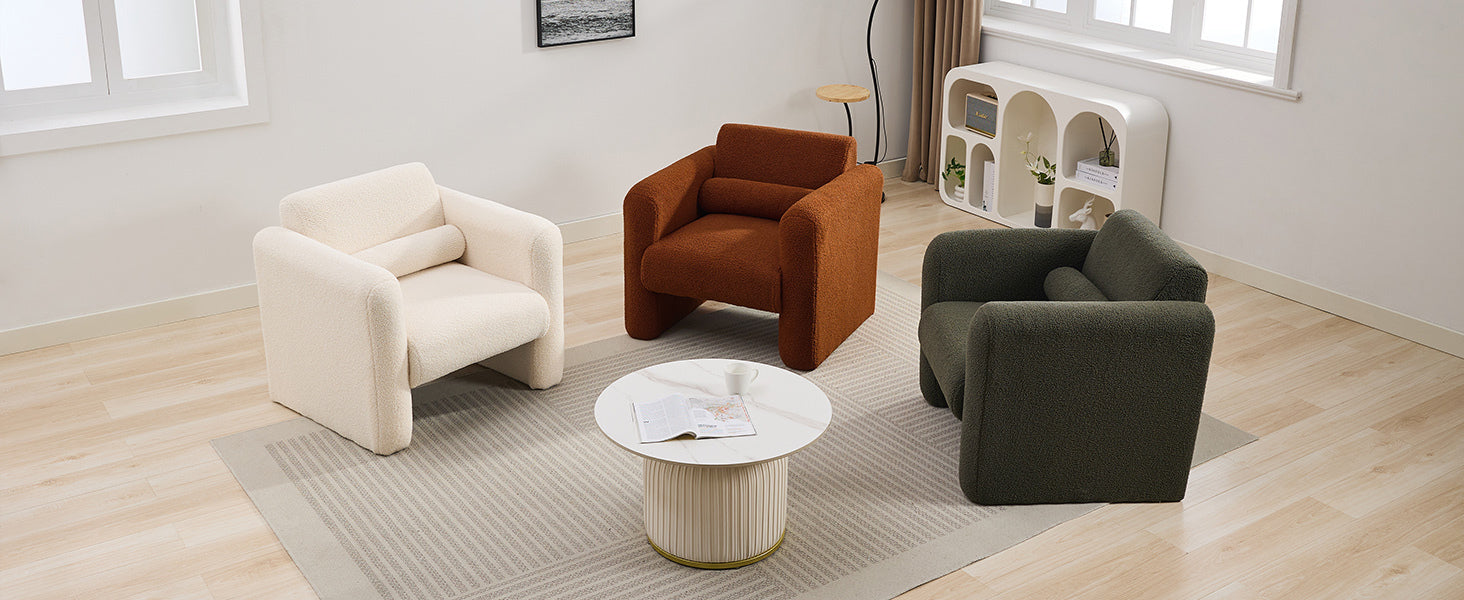 Modern Accent Chair Lambskin Sherpa Fabric Upholstered Comfy Reading Arm Chair Soft Padded Armchair with Back and Pillow for Living Room Bedroom Reception Waiting Room Office,Burnt Orange