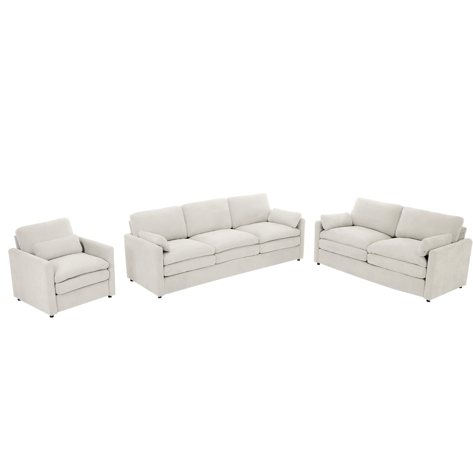 Cozy Upholstered Sofa Set Oversized Comfy Cloud Sofa Double Cushion Sofa Group Plush Cushion Sofa Couch for Living Room, Beige