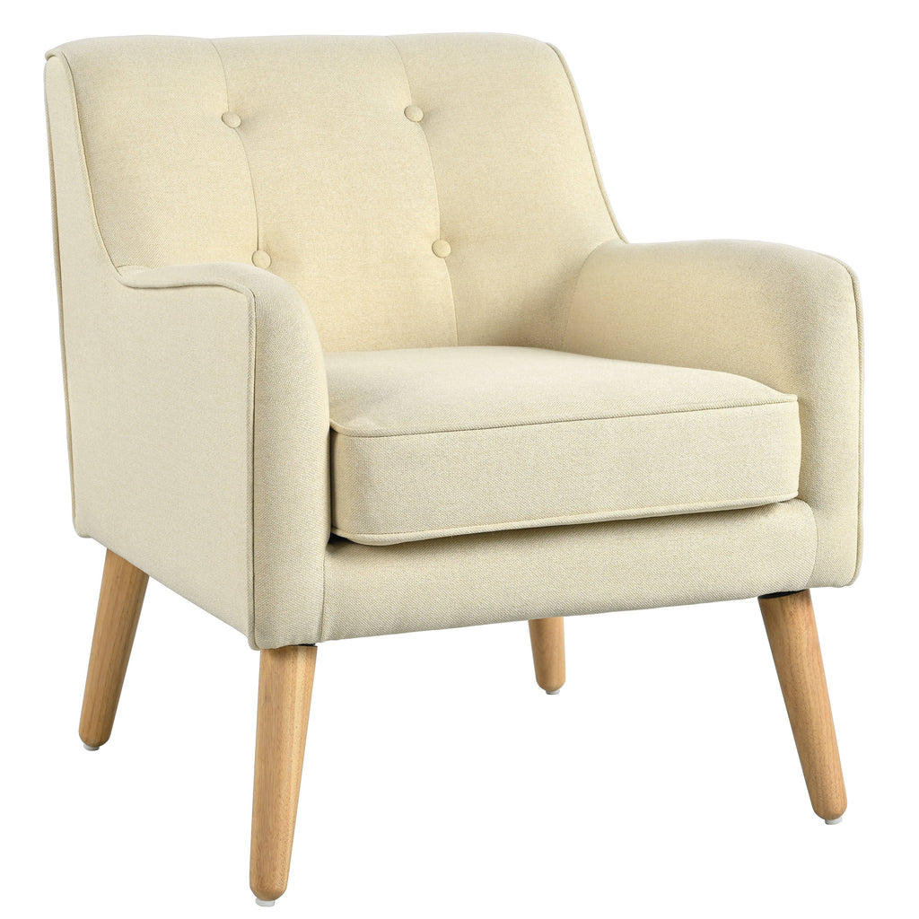 Mid-Century Modern Armchair - Tufted Fabric Accent Chair with Solid Wood Legs for Living Room, Bedroom & Office - Comfortable Polyester Upholstery - Classic Button-Tufted Back & Tapered Design