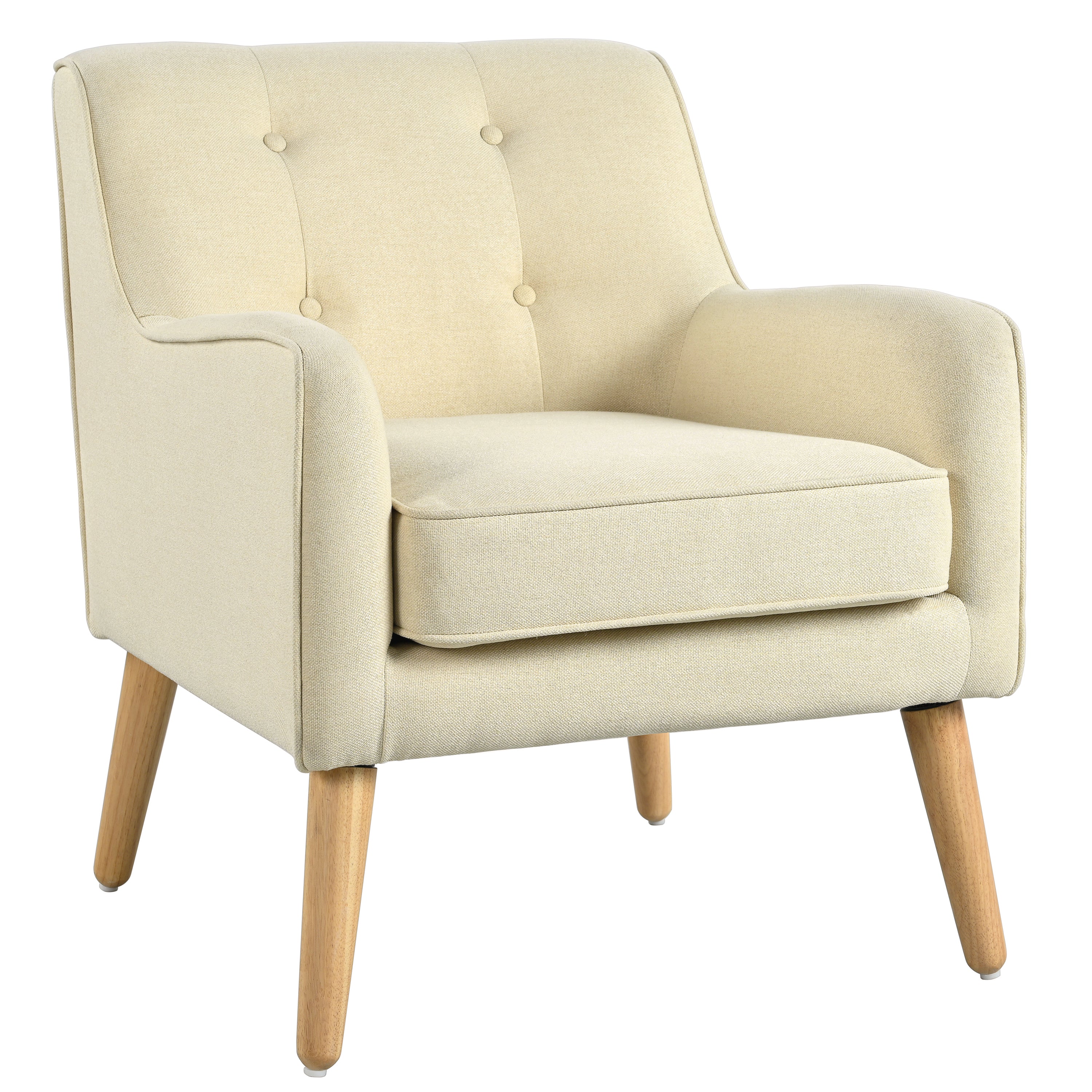 Mid-Century Modern Armchair - Tufted Fabric Accent Chair with Solid Wood Legs for Living Room, Bedroom & Office - Comfortable Polyester Upholstery - Classic Button-Tufted Back & Tapered Design