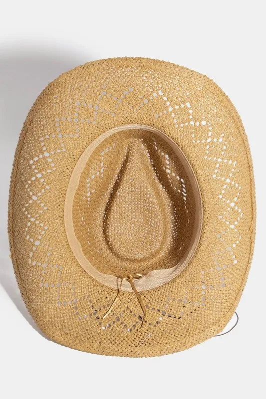 Fame Turquoise and Shell Star Beads Strap Western Straw Hat