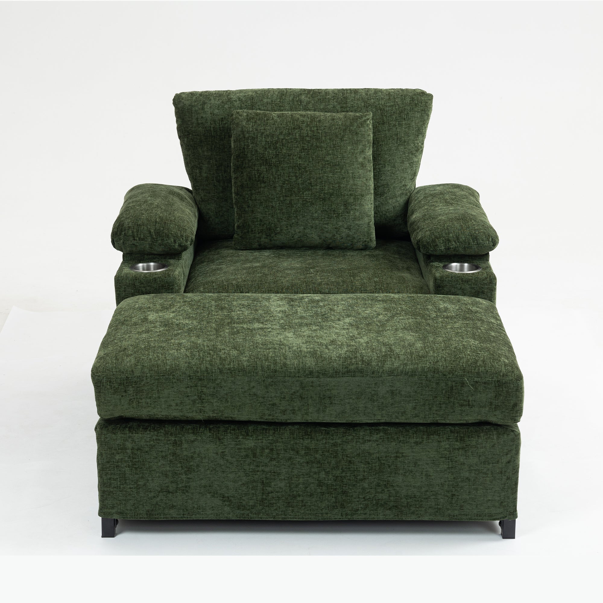 Modern Oversized Chair with Ottoman,Chenille Fabric Sofa Bed,Accent Chair Comfy Sofa with Cupholders and USB Charging Ports Chair for Living Room,Bedroom,Apartment