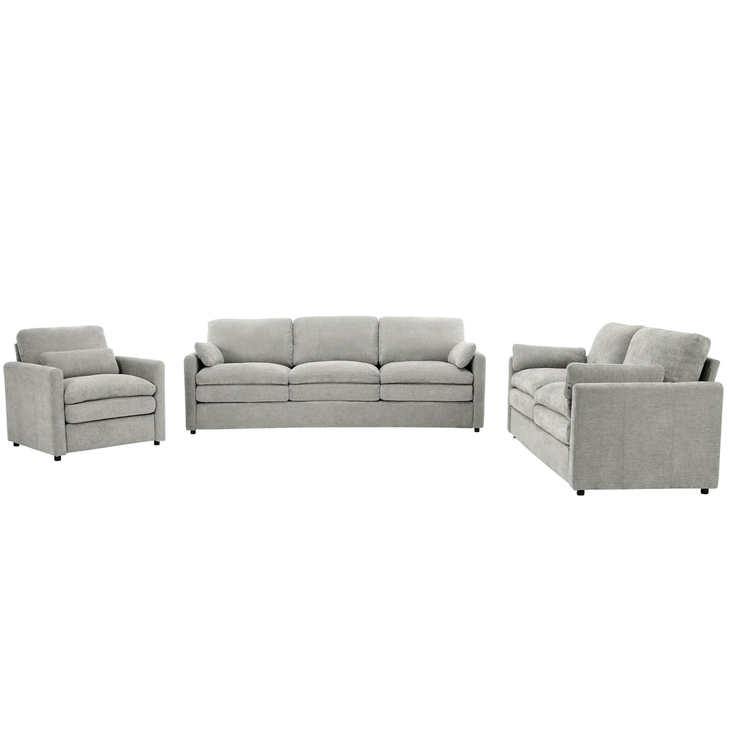 Cozy Upholstered Sofa Set Oversized Comfy Cloud Sofa Double Cushion Sofa Group Plush Cushion Sofa Couch for Living Room, Light Grey