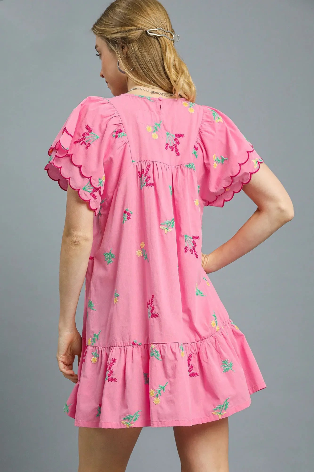 Umgee Floral Embroidered Short Sleeve Mini Dress