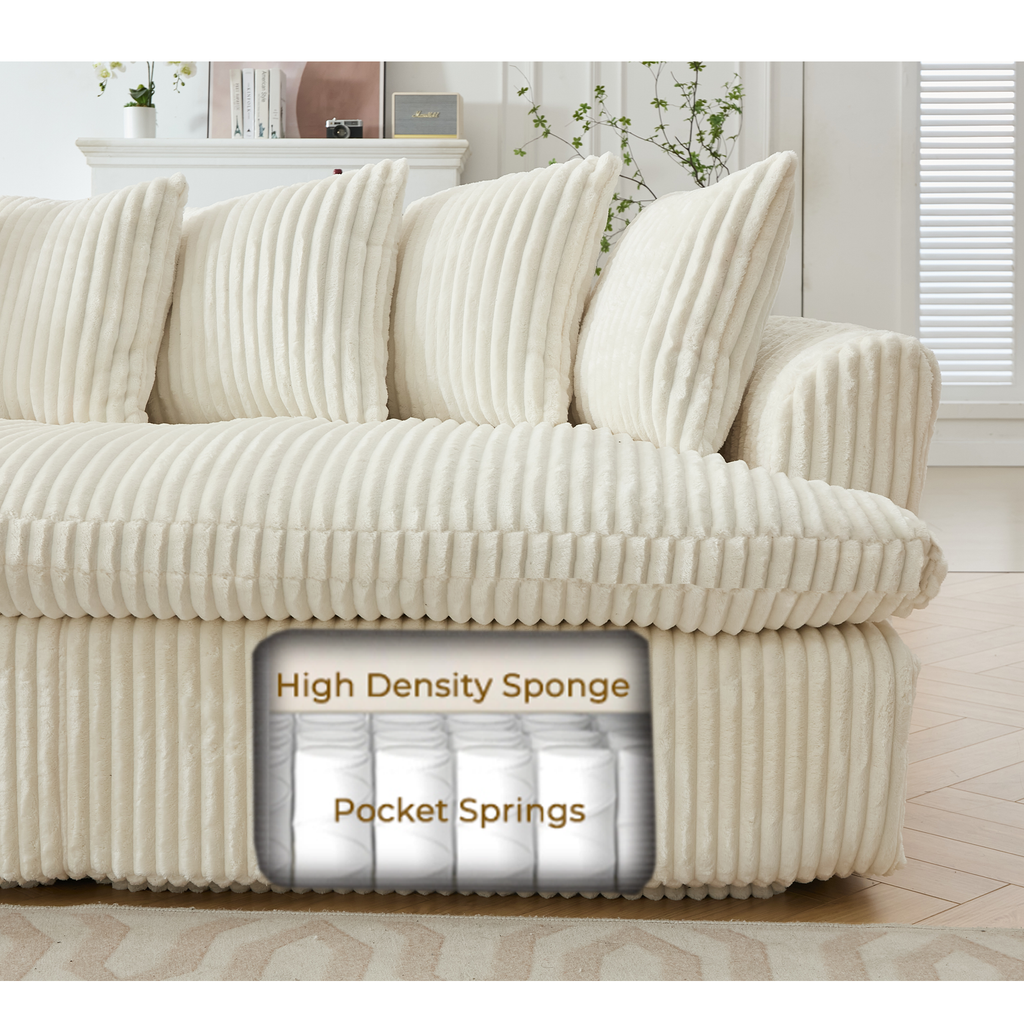 127''  Large Sectional Sofa ,Elegant Curved Design ,High-Resilience Foam ,Ten Back Cushions,L-Shape Left Sofa,No Assembly  Required , (Beige-Soft Corduroy Fabric)