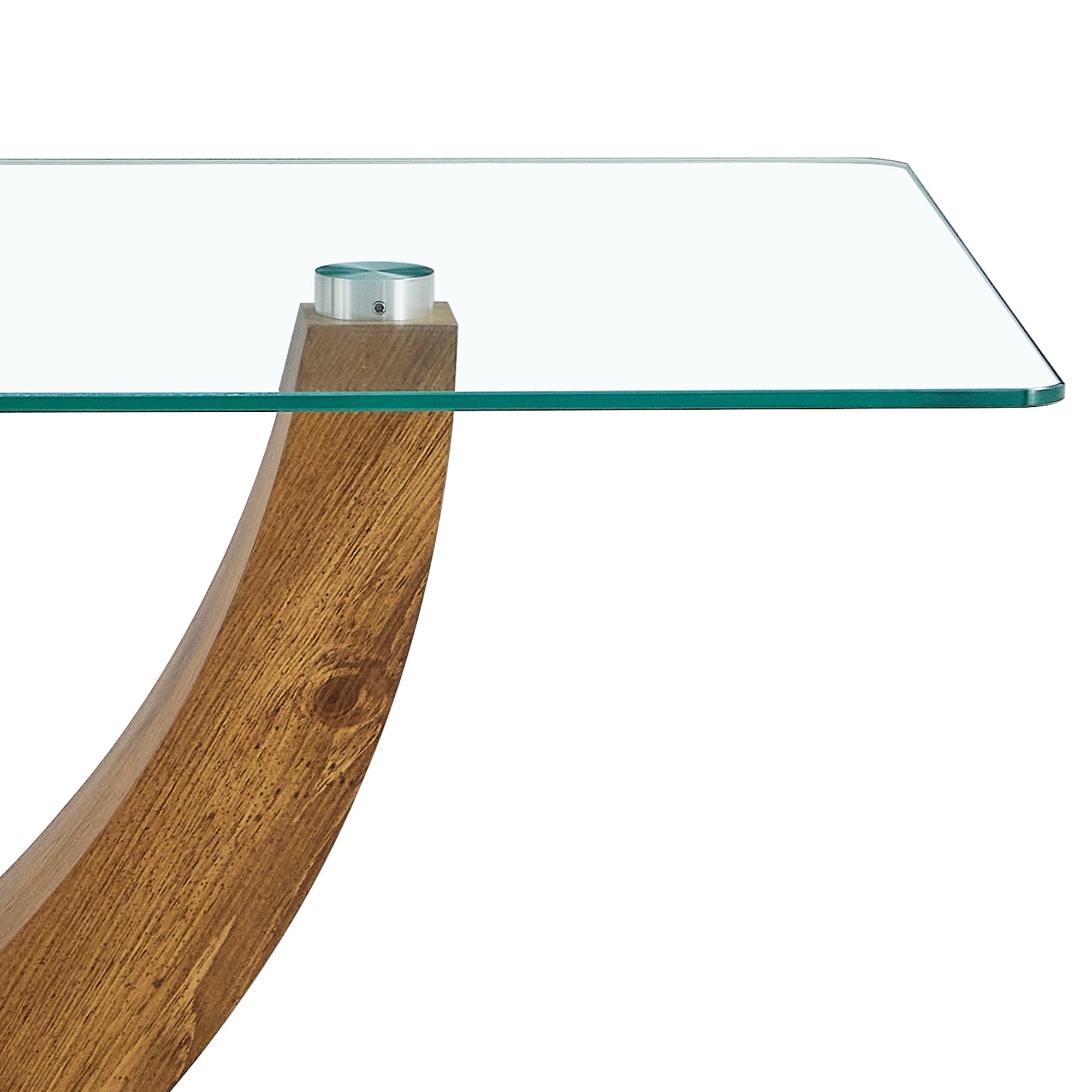 Modern minimalist transparent tempered glass coffee table with wooden MDF legs and stainless steel decorative columns. Computer desk. Game table. CT-907