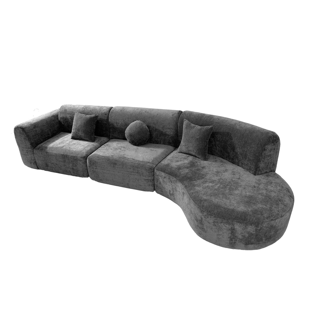 140' Modern Curved Sectional Sofa with High-Density Fully Compressed Sponge and Chaise Lounge, 3-Piece Set, Fully Assembled Right Hand Facing, Perfect for Living Room, Lounge