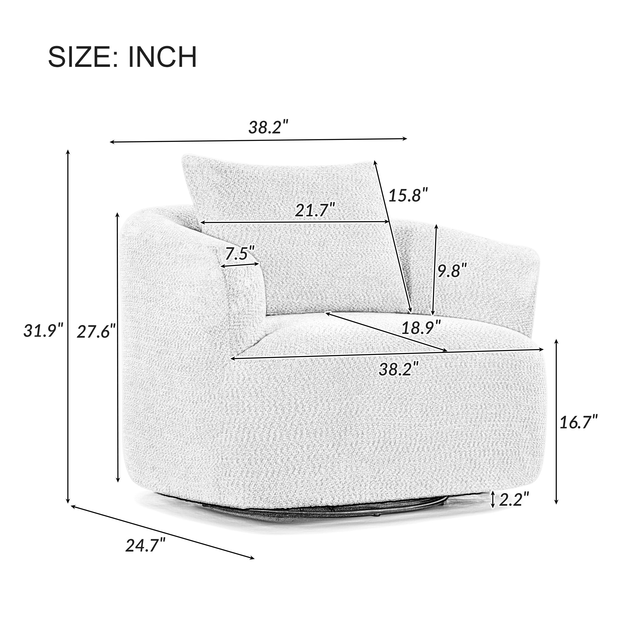 360° Swivel Barrel Sofa Chair with Throw Pillow, Chenille Upholstered Accent Chair, Beige, 38.2'