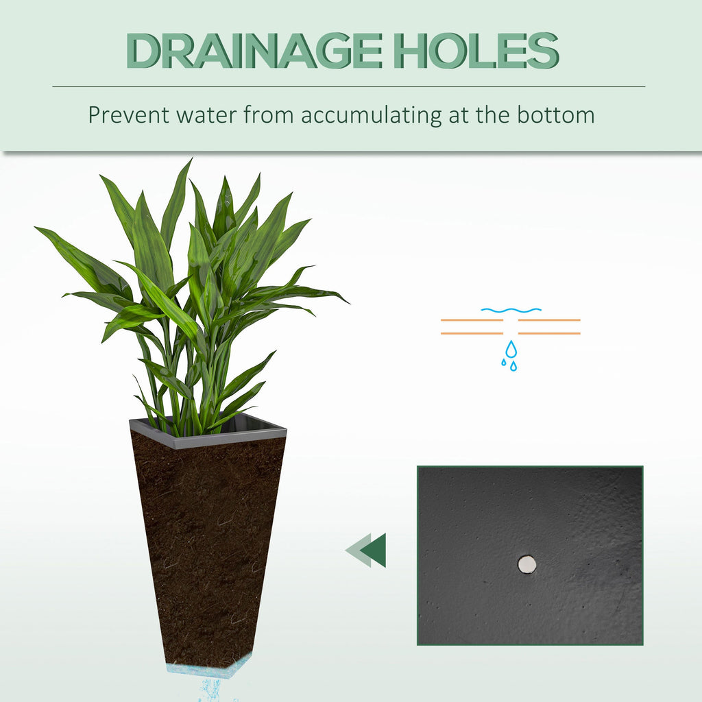Outsunny Set of 3 Tall Planters, 28.75', 24.5', 20.5', MgO Indoor Outdoor Planters with Drainage Holes, Stackable Flower Pots for Garden, Patio, Balcony, Front Door, Gray