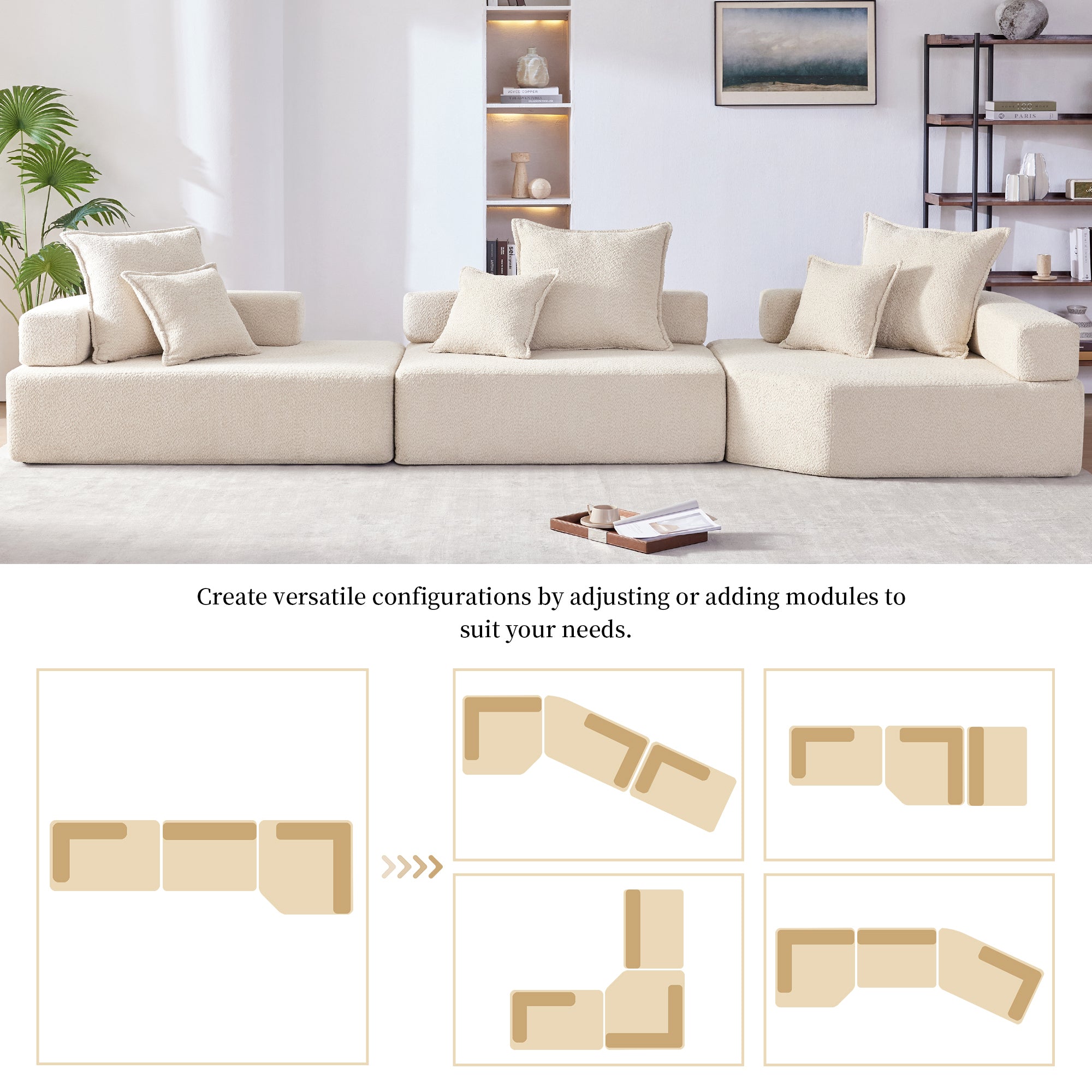 Oversized Modular Sectional Sofa,Luxury Boucle Floor Couch Set,Convertible Compressed Couch,Spacious Foam-Filled Sofa for Living Room,3 PC Free Combination,2 Colors