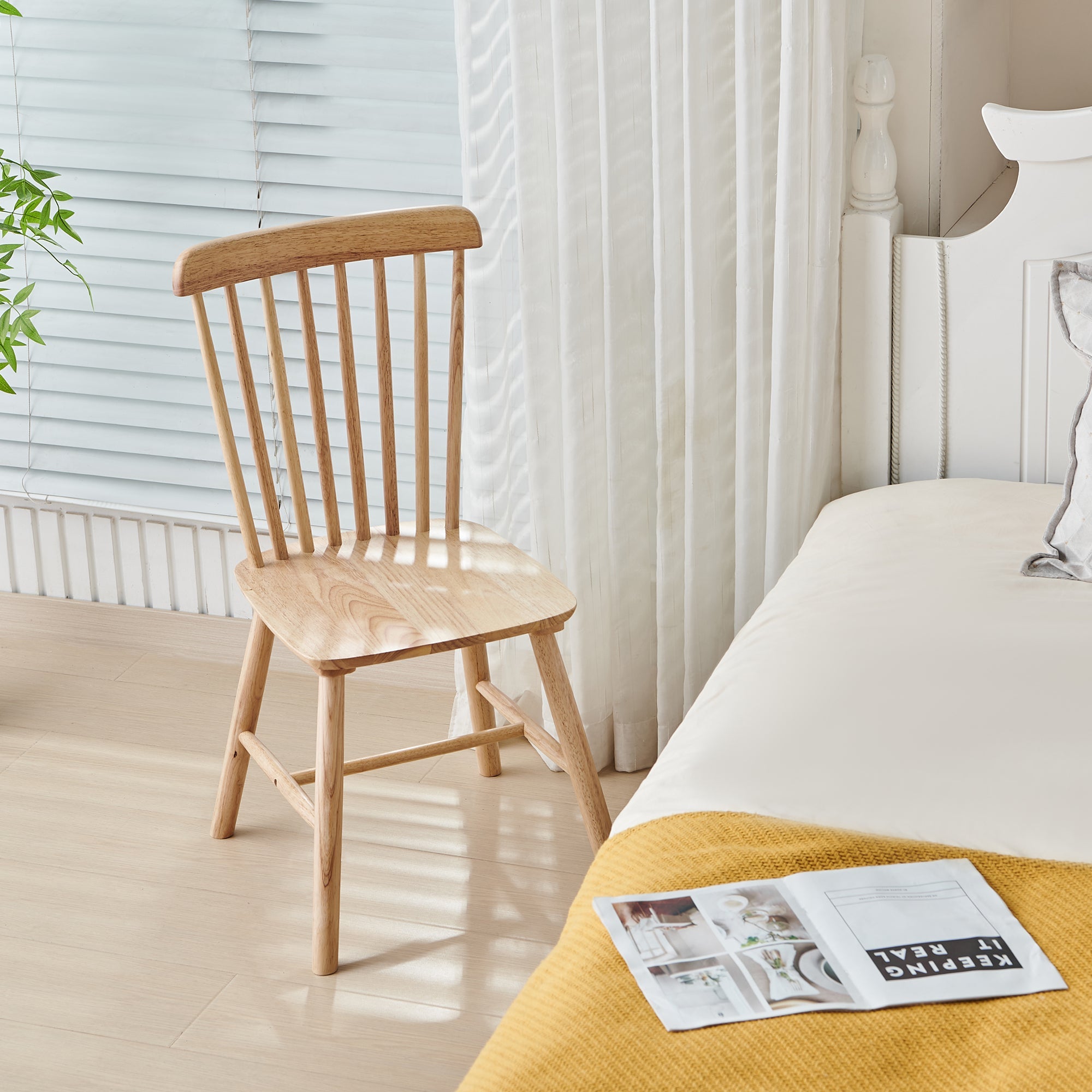 4pieces of dining chair, natural, rubber wood material, dining chair, solid wood chair, solid wood dining table chair, living room chair, simple and natural