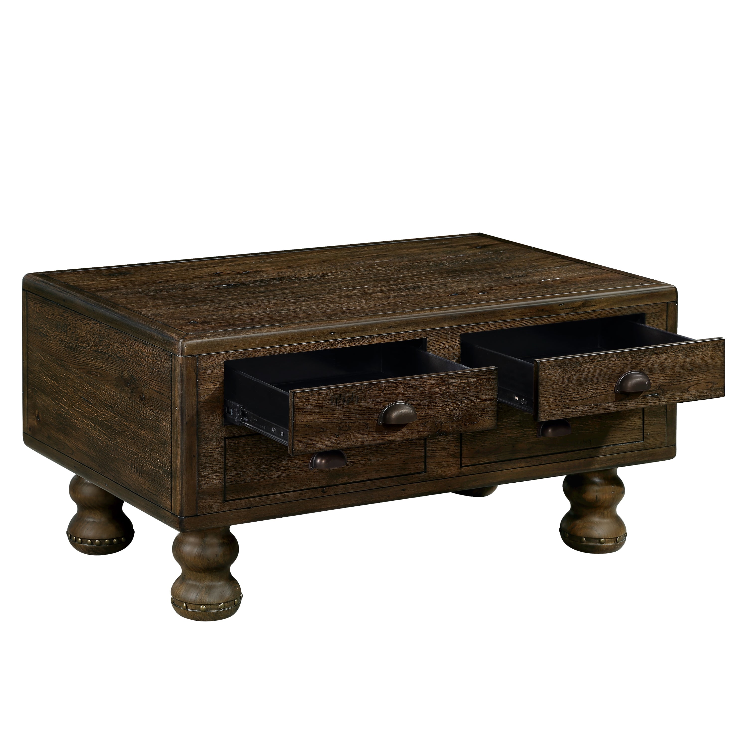 Solid Wood Rectangle Coffee Table for Living Room, 40-Inch Antique Coffee Table with 4 Drawers, Wood Center Table Tea Table with Rivet Decoration Legs.Easy Assembly, Espresso