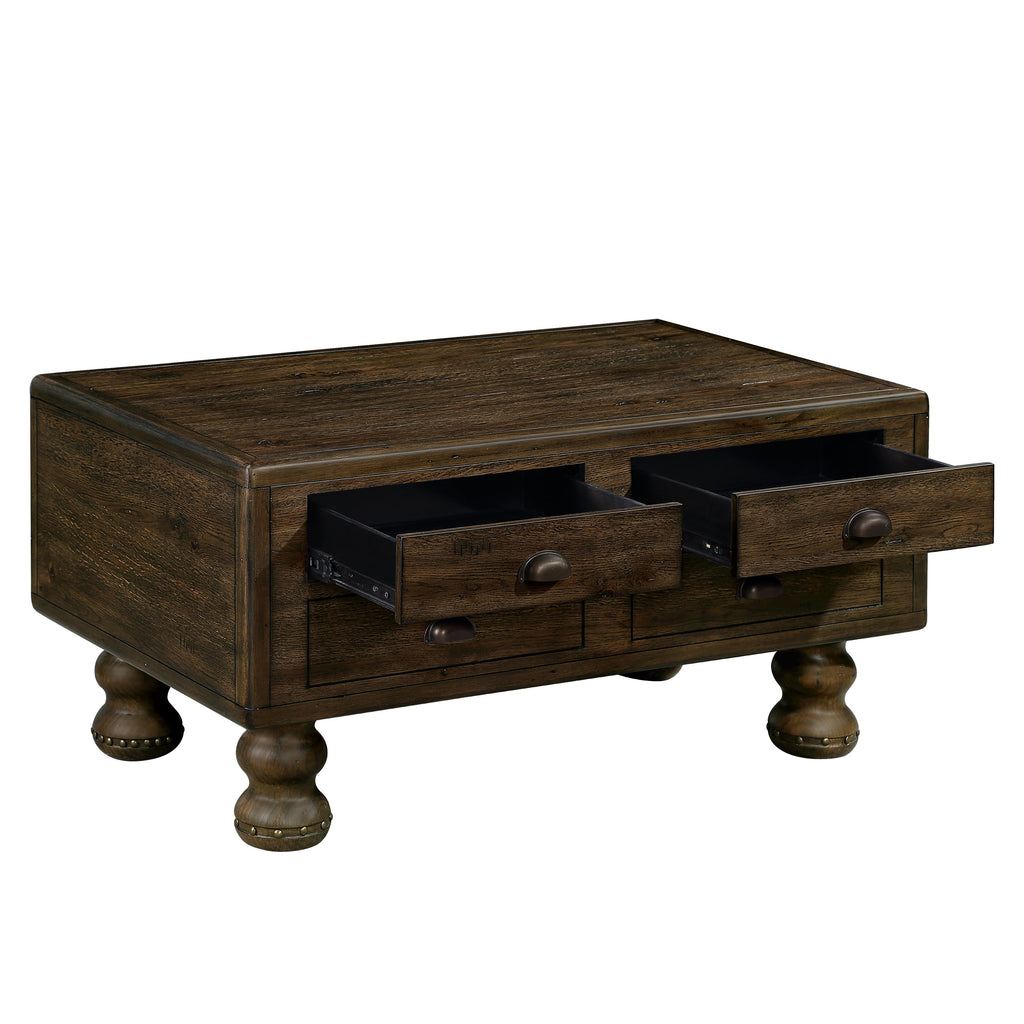Rectangle Living Room Coffee Table Set,  3-Piece Solid Wood Living Room Table Set, 1 Coffee Table and 2 End Table, Wood Center Table Tea Table Set with Rivet Decoration Legs.Espresso