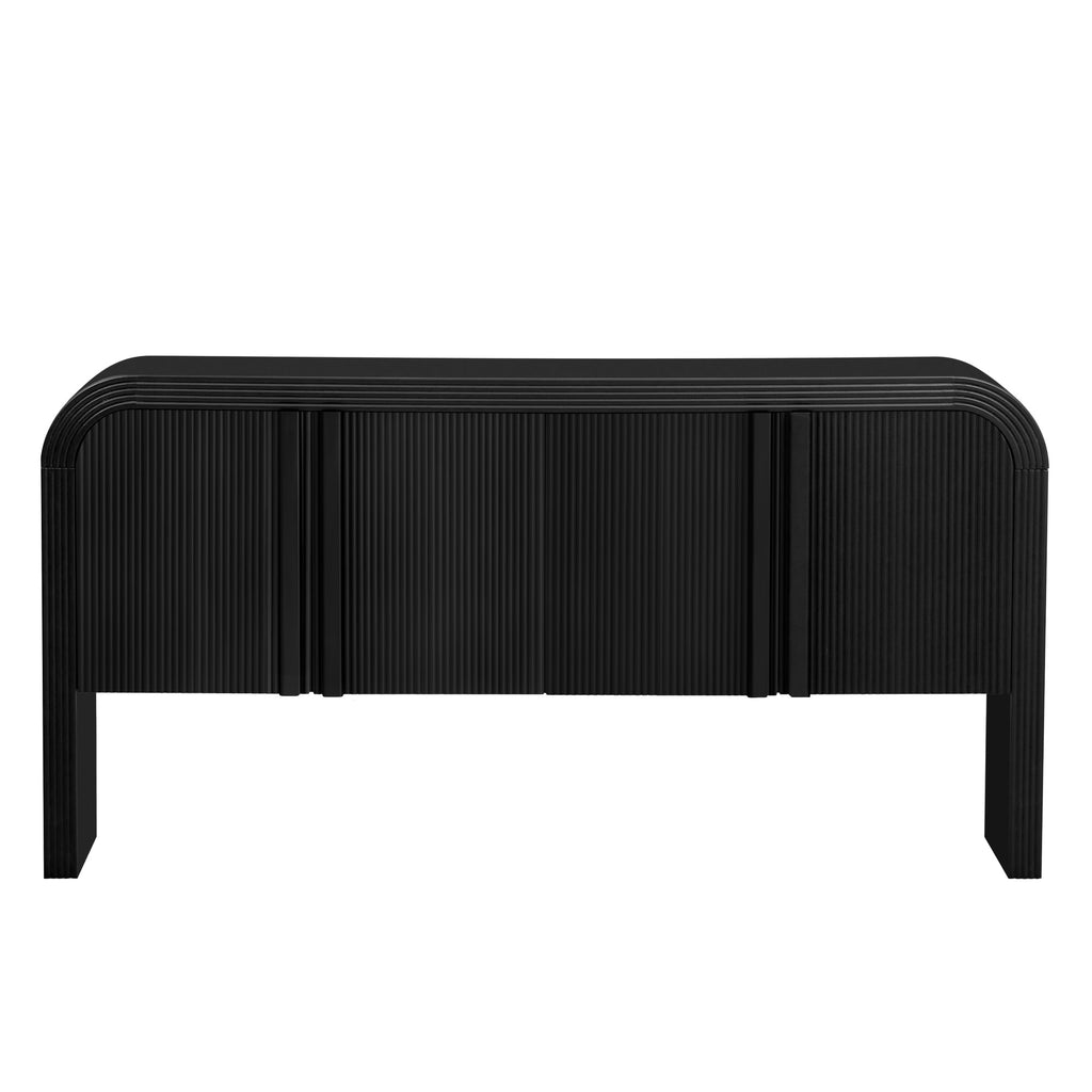 U_STYLE 63-Inch Wave-Pattern Console Table with 4 Doors and Adjustable Shelf,Curved design Sofa Table Behind Couch,Rustic Narrow Entryway Table for Living Room, Foyer and Hallway
