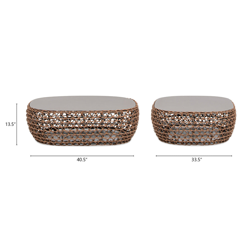 Willow 40.5' Oval Woven Patio Coffee Table, Golden Brown Wicker Frame, Wheat Beige