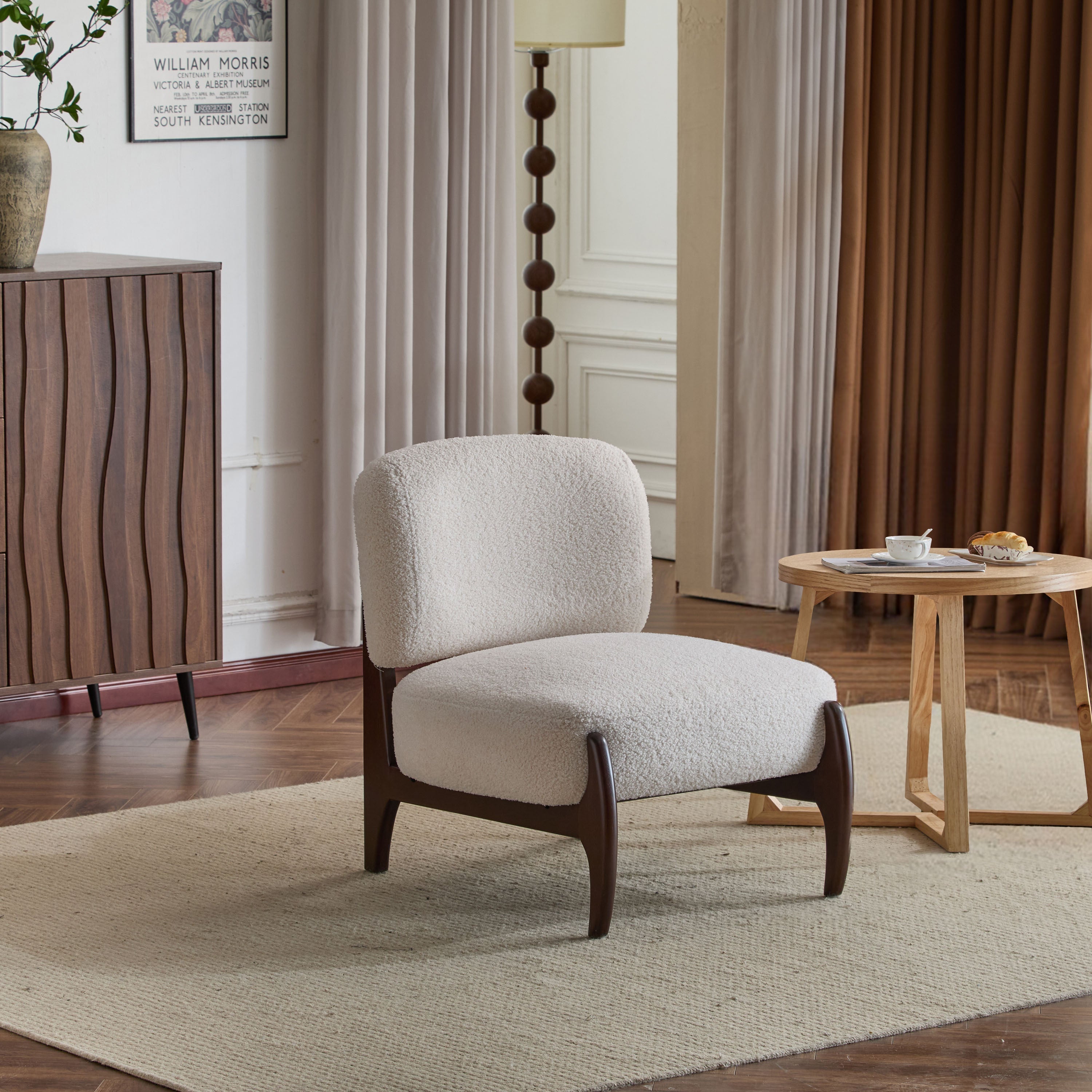 Modern Boucle Lounge Chair with Solid Wood Frame, Soft and Durable Boucle Upholstery, Beige, 25.5'