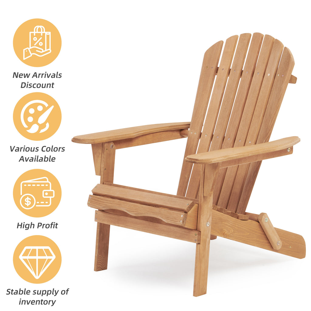 Wooden Outdoor Folding Adirondack Chair Set of 2, Cedar Material, Honey Brown, Space-Saving Design