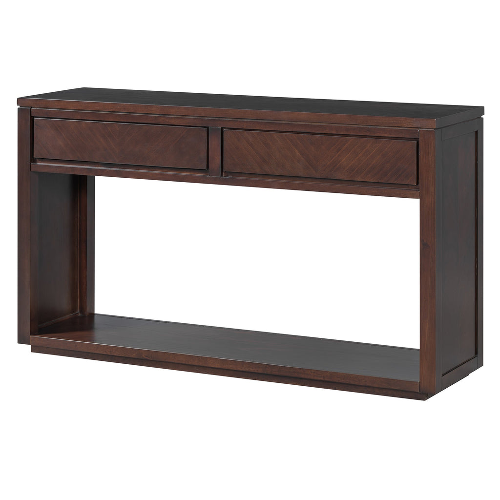 TREXM 55' Console Table, Rustic Wooden Entryway Table with Storage Drawers and Open Shelf, Elegant Sofa Table for Hallway and Living Room (Espresso)