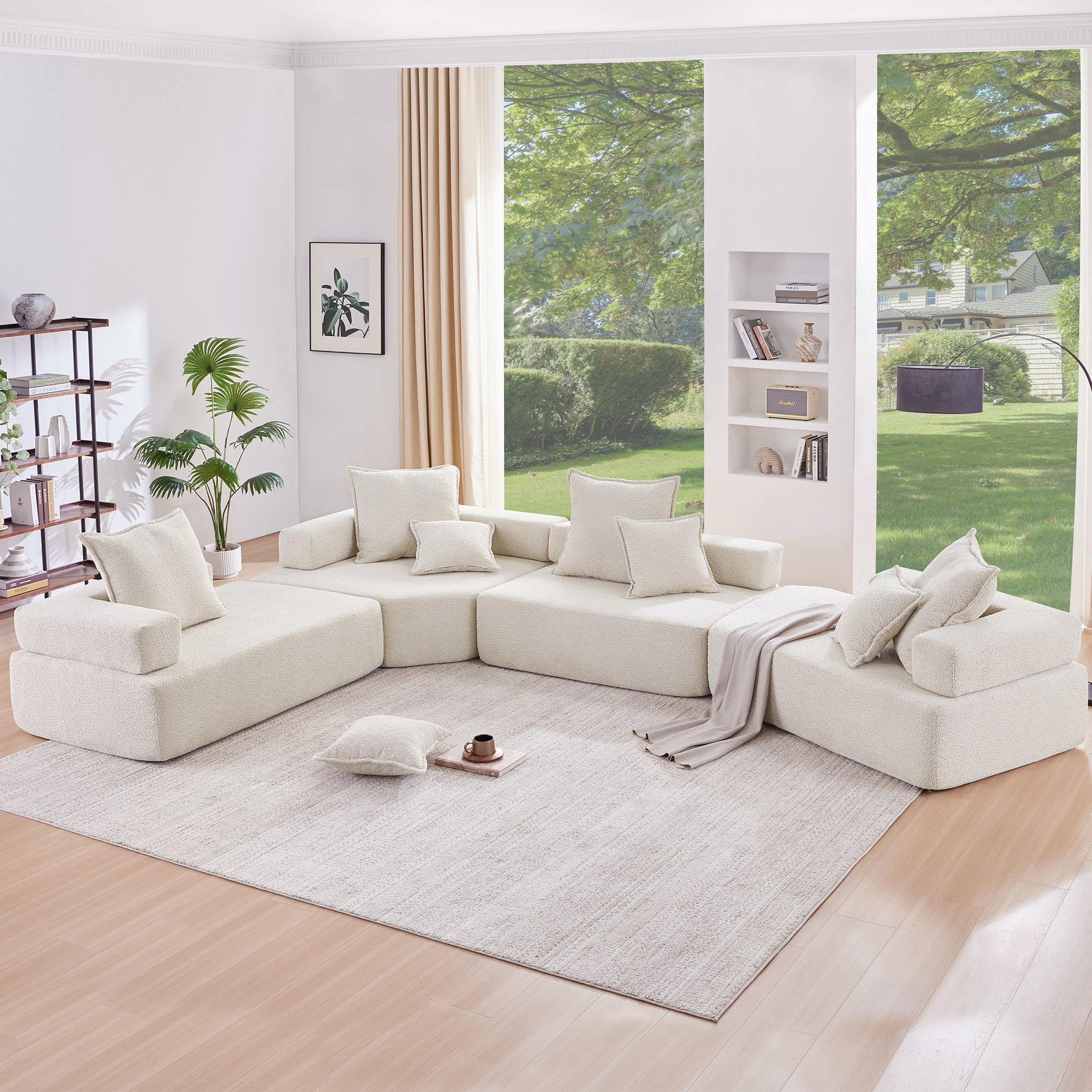 156''Oversized Modular U Shaped Sectional Sofa,Luxury Boucle Floor Couch Set,Convertible Compressed Couch,Spacious Foam-Filled Sofa for Living Room,4 PC Free Combination,2 Colors