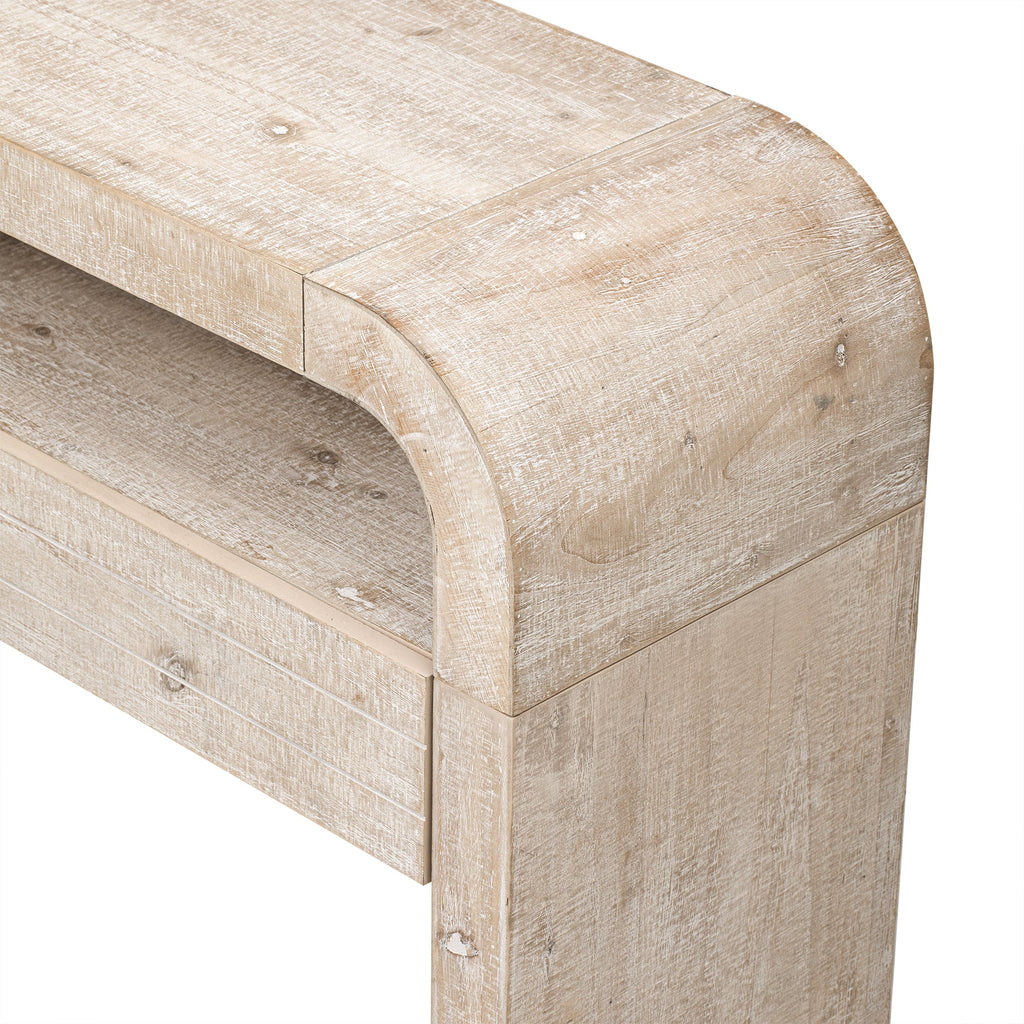 TREXM Console Table Entryway Table, Retro Curved Sofa Table with 2 Large Drawers, Narrow Console Table for Living Room Hallway Entrance, 52''×14''×31.5'', Natural Wood Wash