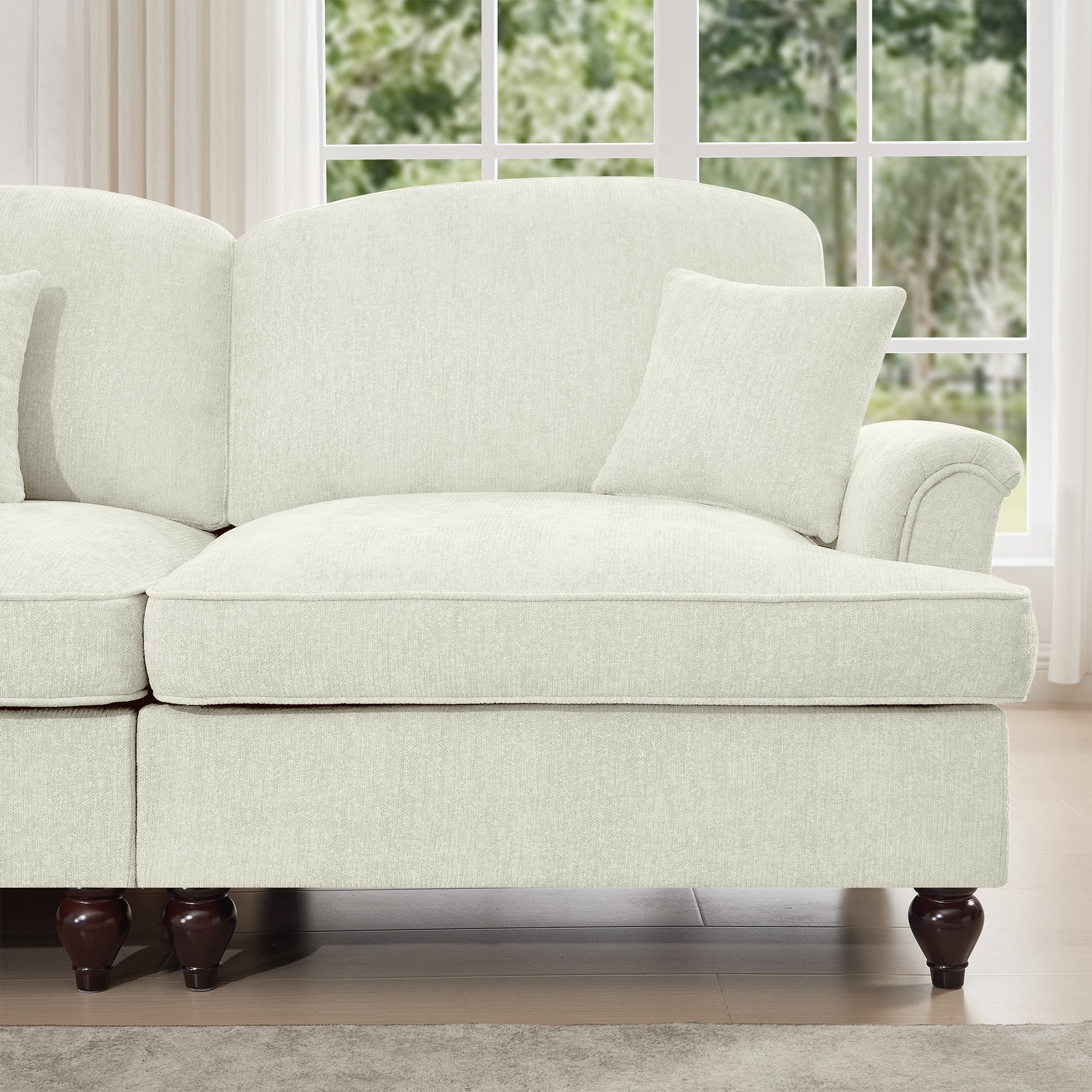 Classic 2 Piece Modular Couch Living Room Sofa Set with Flared Arms and Removable Ruffles Pleats Skirts and Spindle Legs, 2 Seater Sofa + 2-Seat Loveseat Sofa Sets for Living Room, Beige White
