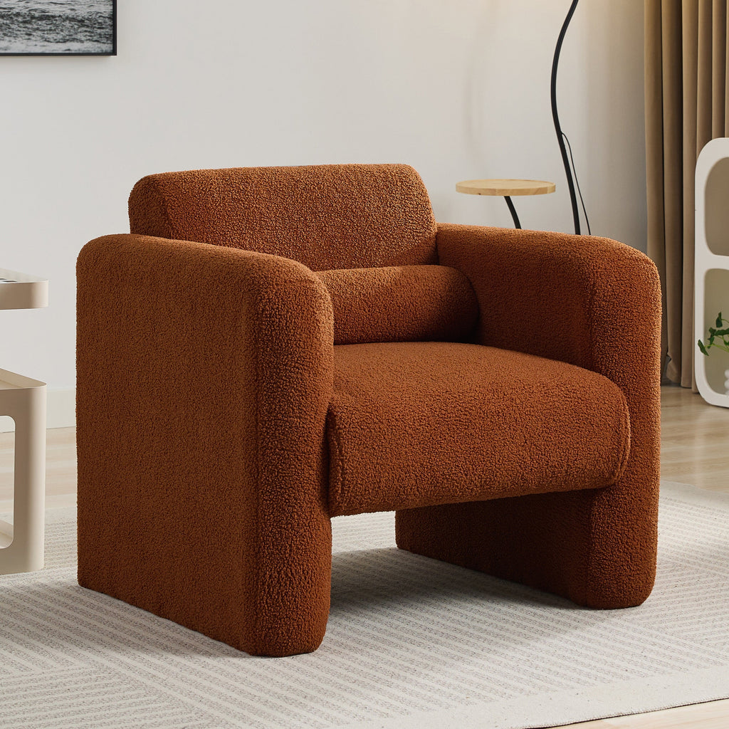 Modern Accent Chair Lambskin Sherpa Fabric Upholstered Comfy Reading Arm Chair Soft Padded Armchair with Back and Pillow for Living Room Bedroom Reception Waiting Room Office,Burnt Orange