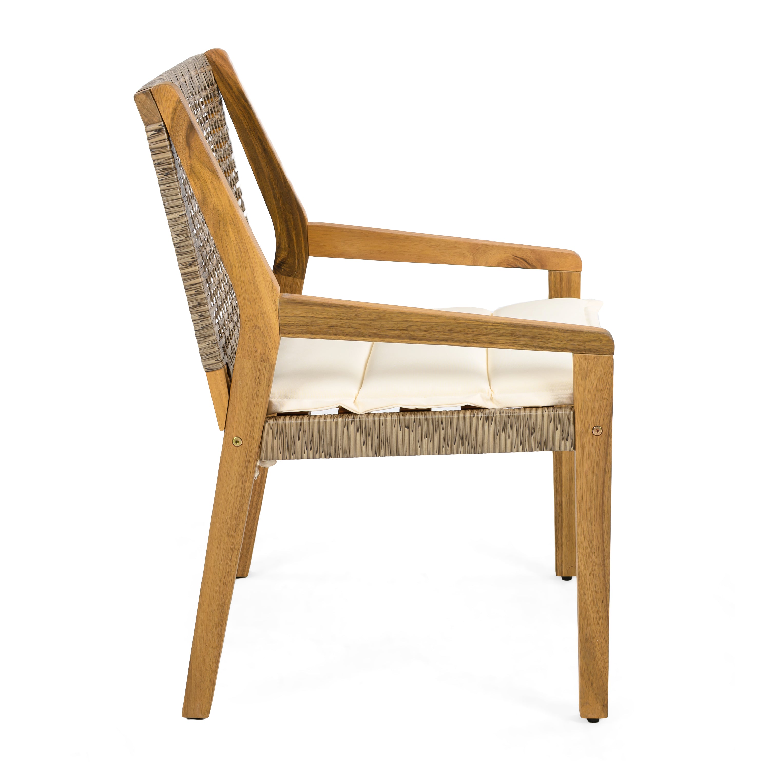 Outdoor Dining Set – Premium Acacia Wood Della Table & Wicker Chairs with Cream Cushion for Comfortable Dining Experience,Suitable for large gatherings(1 Table + 6 Chairs)