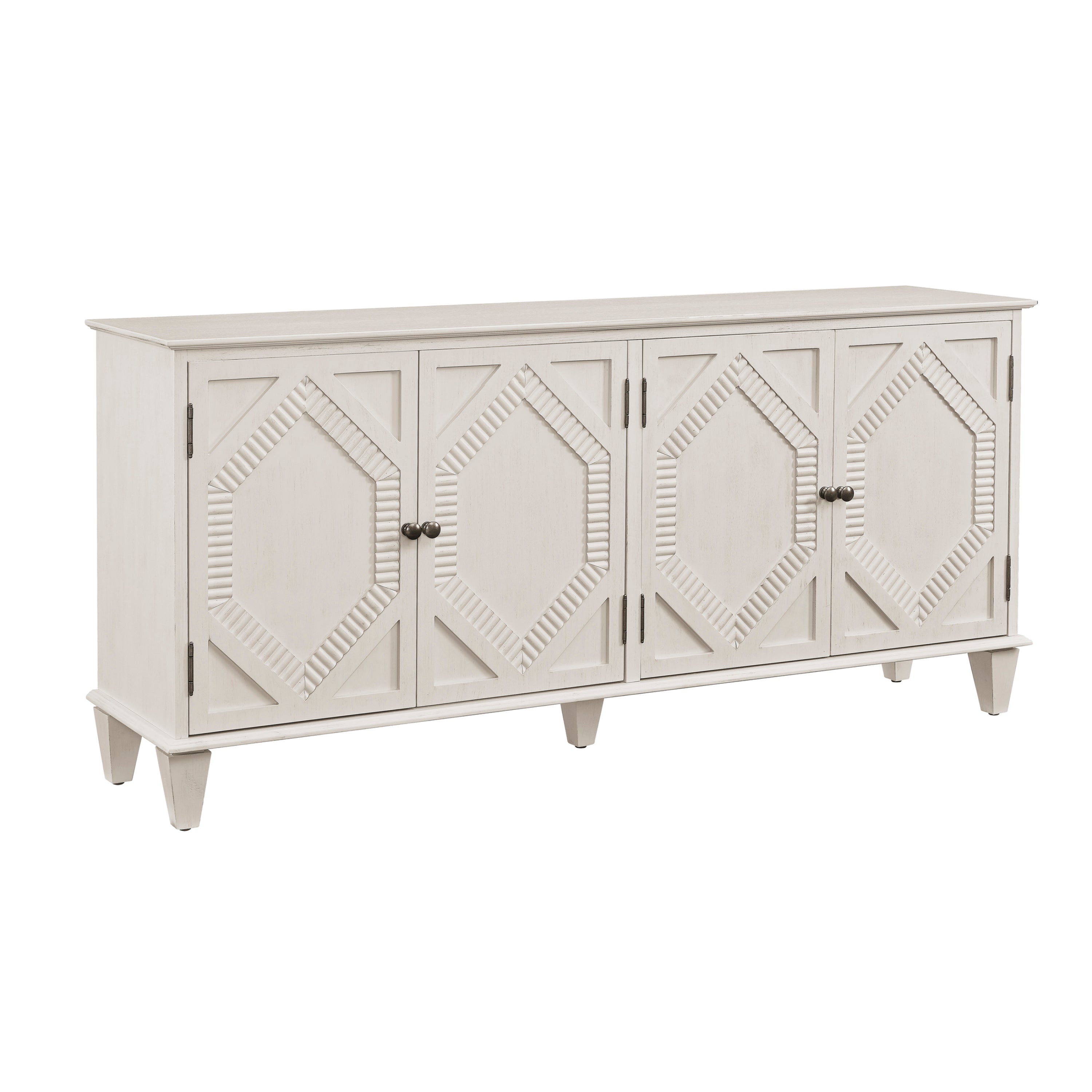 65.2' Mid Century Modern Sideboard Buffet Cabinet with Storage, Symmetrical Geometric Accent Coffee Bar Wine Bar Storage Cabinet, Large Console Table for Living Room/Entryway/Kitchen, Antique White