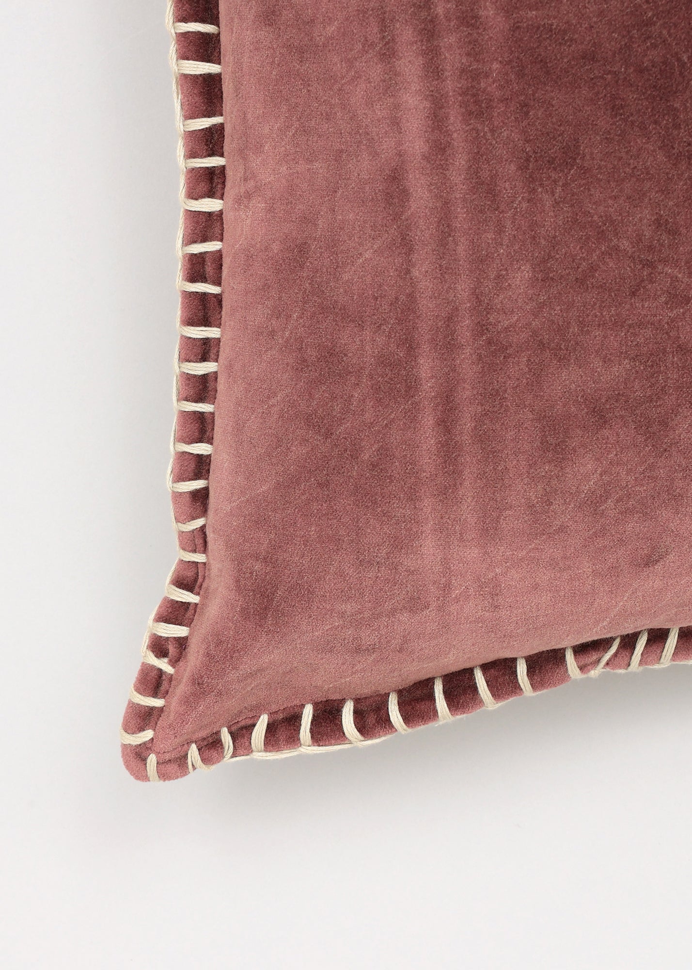 Stonewashed Cotton Velvet Throw Pillow with Decorative Handstiched Edges-19X19'