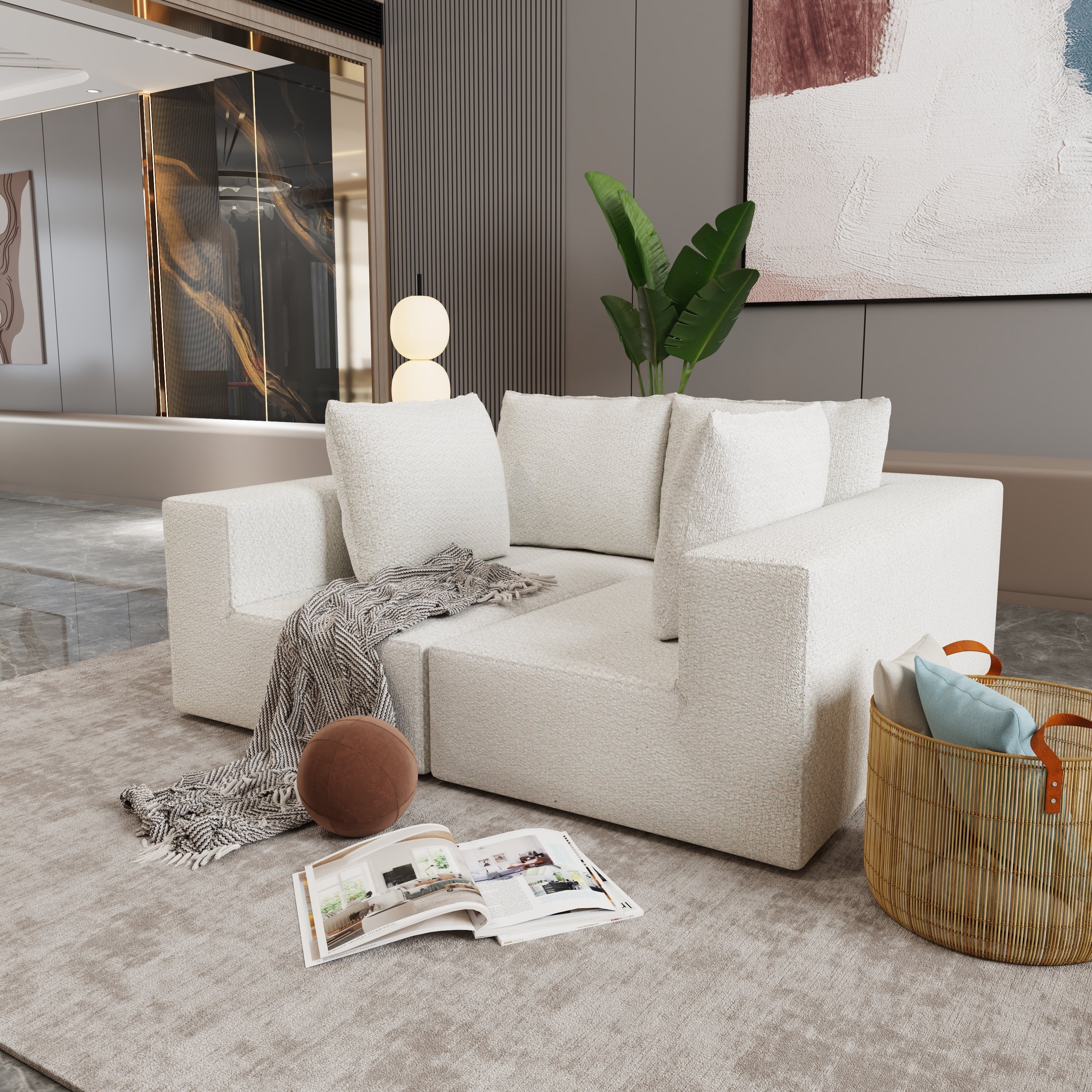 Four seater combination sofa, sofa bed, made of high-density sponge and soft linen fabric, with multiple combination methods (beige)