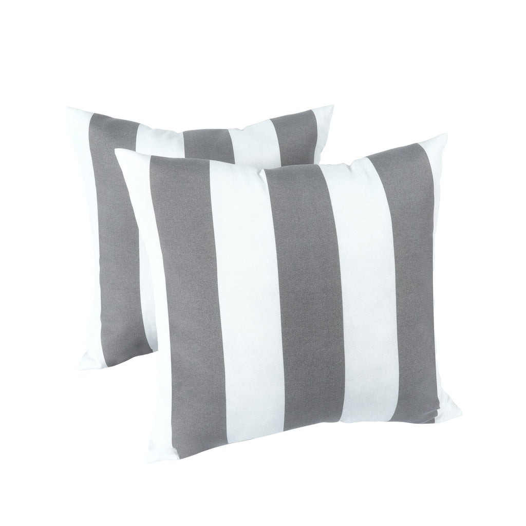 2 Pack Outdoor Throw Pillows, Waterproof & Fade-Resistant Patio Cushions for Garden, Porch, Poolside Furniture - Soft & Comfortable Decorative Pillow Covers (18x18 Inch, Grey White strpie)