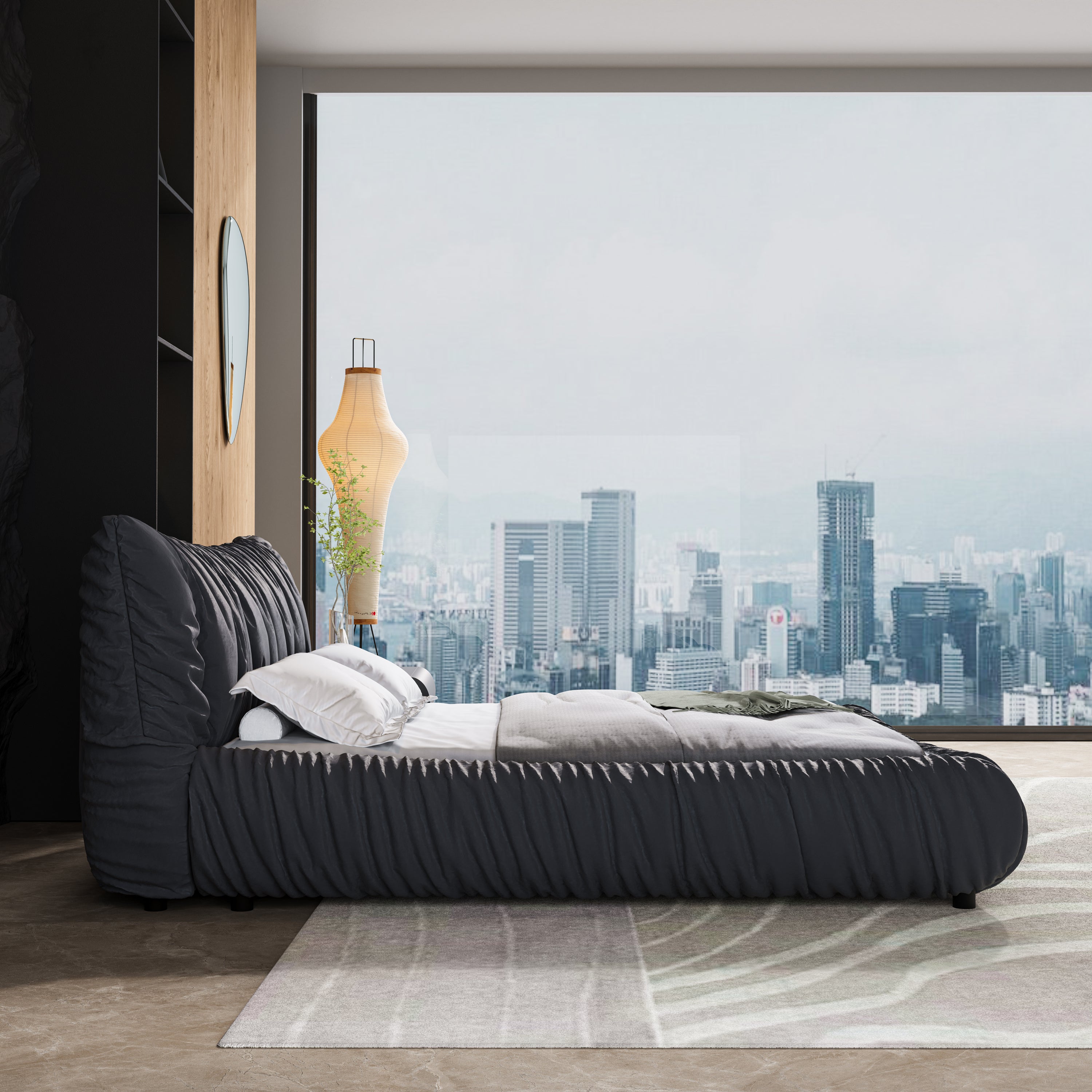 King Size Luxury Upholstered Platform Bed with Removable Cushion and Solid Wood Frame,suitable for Multiple heights of mattresses,DARK GREY
