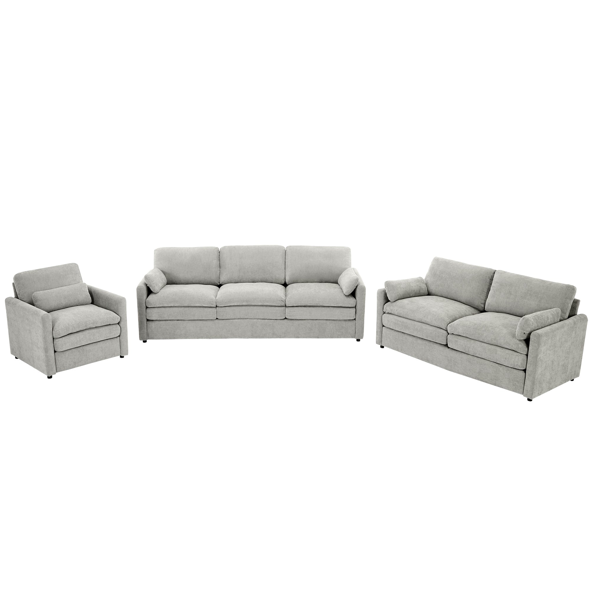 Cozy Upholstered Sofa Set Oversized Comfy Cloud Sofa Double Cushion Sofa Group Plush Cushion Sofa Couch for Living Room, Light Grey