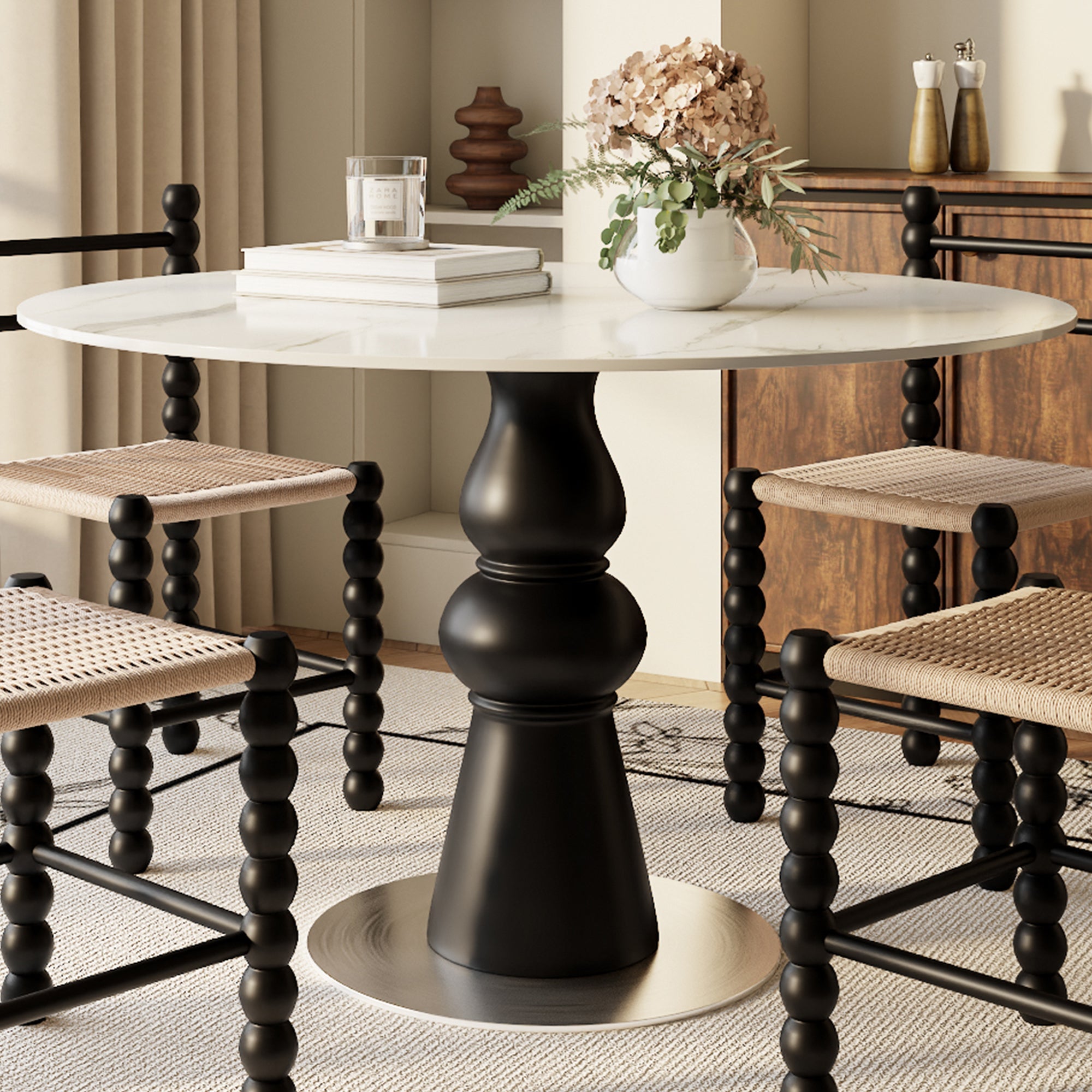 43' Modern Round Dining Table - White Grey, Small Kitchen Table For 2-4 Person