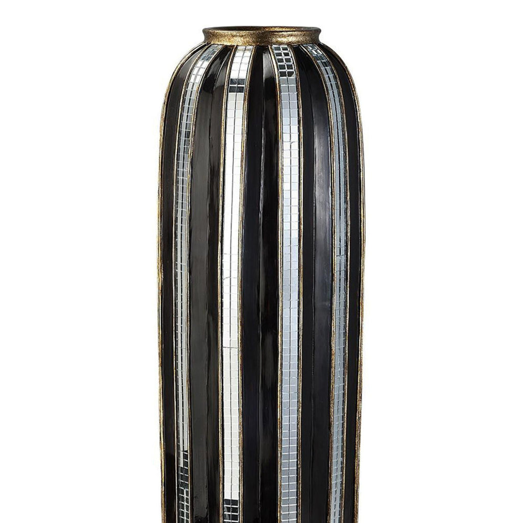 21" Tall Polyresin Decorative Vase, Gold finish with Mosaic Glass Stripes