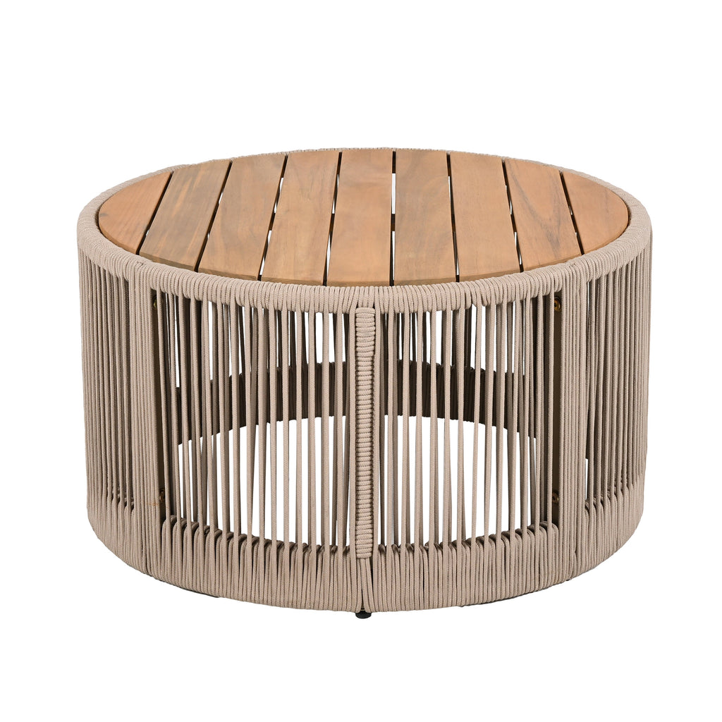 Rustic Industrial Table Set,Coffee Table & Side Table with Woven Rope Design, Modern Functionality Stylish Table Set for Living Room and Home Decor-Rope Beige