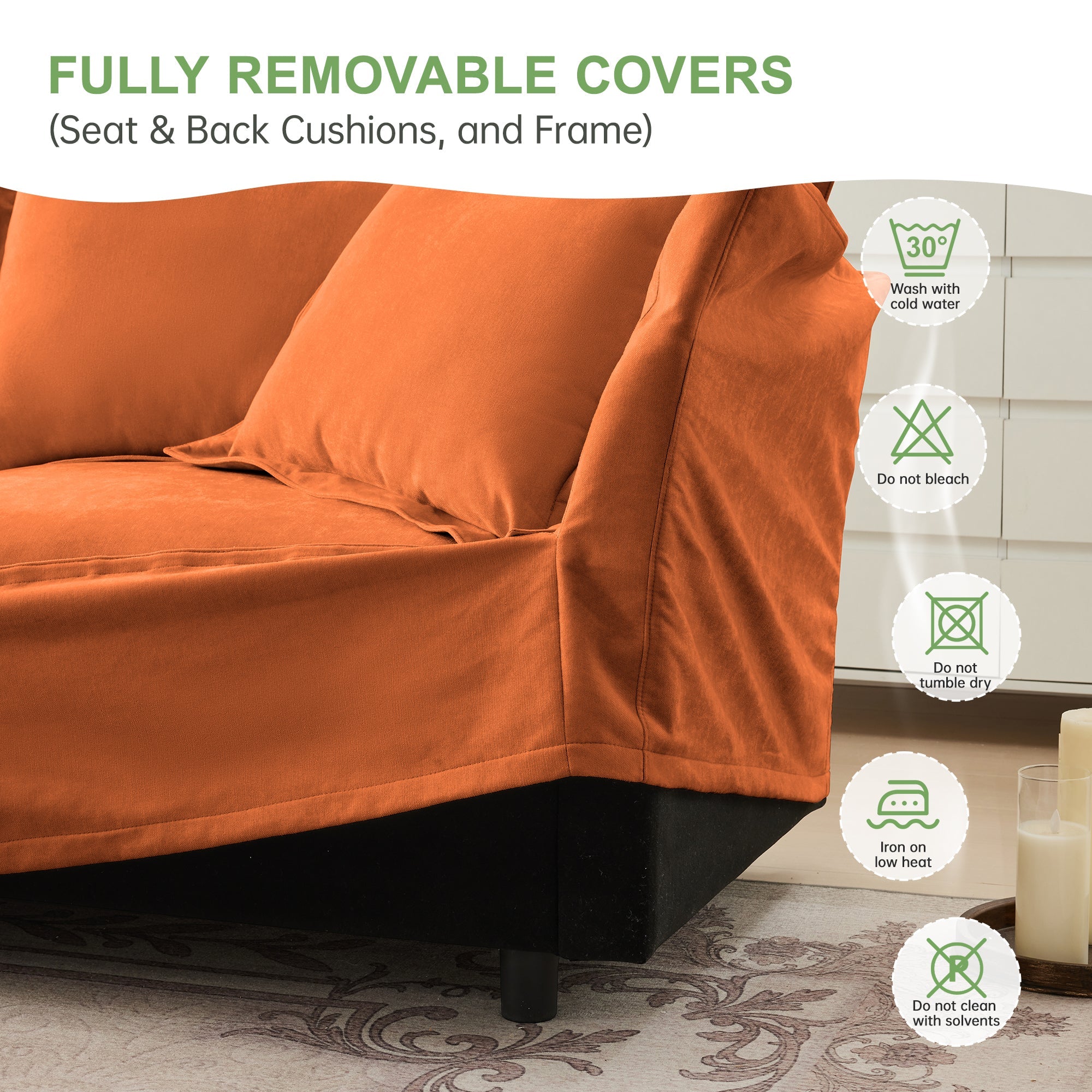 Slipcovered U Shape Sectional Wide and Deep Seat Sofa Couch, 4 Seater Sofa with French Edges Design Multiple Big Pillows, Soft Deep Seat Comfy Cloud Couch for Living Room, Apartment, Chenille Fabric