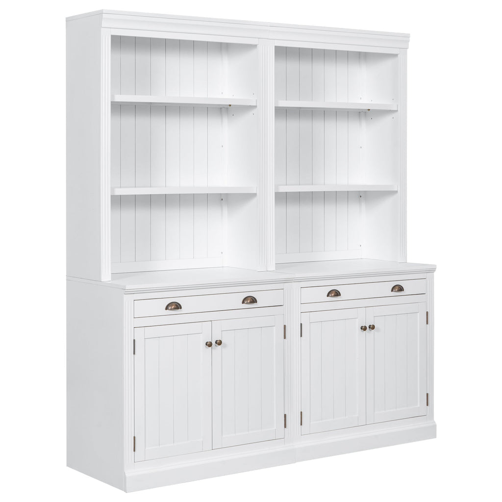 83.4"Tall Bookshelf Suite, Modern Bookcase Suite with LED Lighting,Doors and Drawers,2-Piece Set Storage Bookcase with Open Shelves for Living Room,Home Office,White